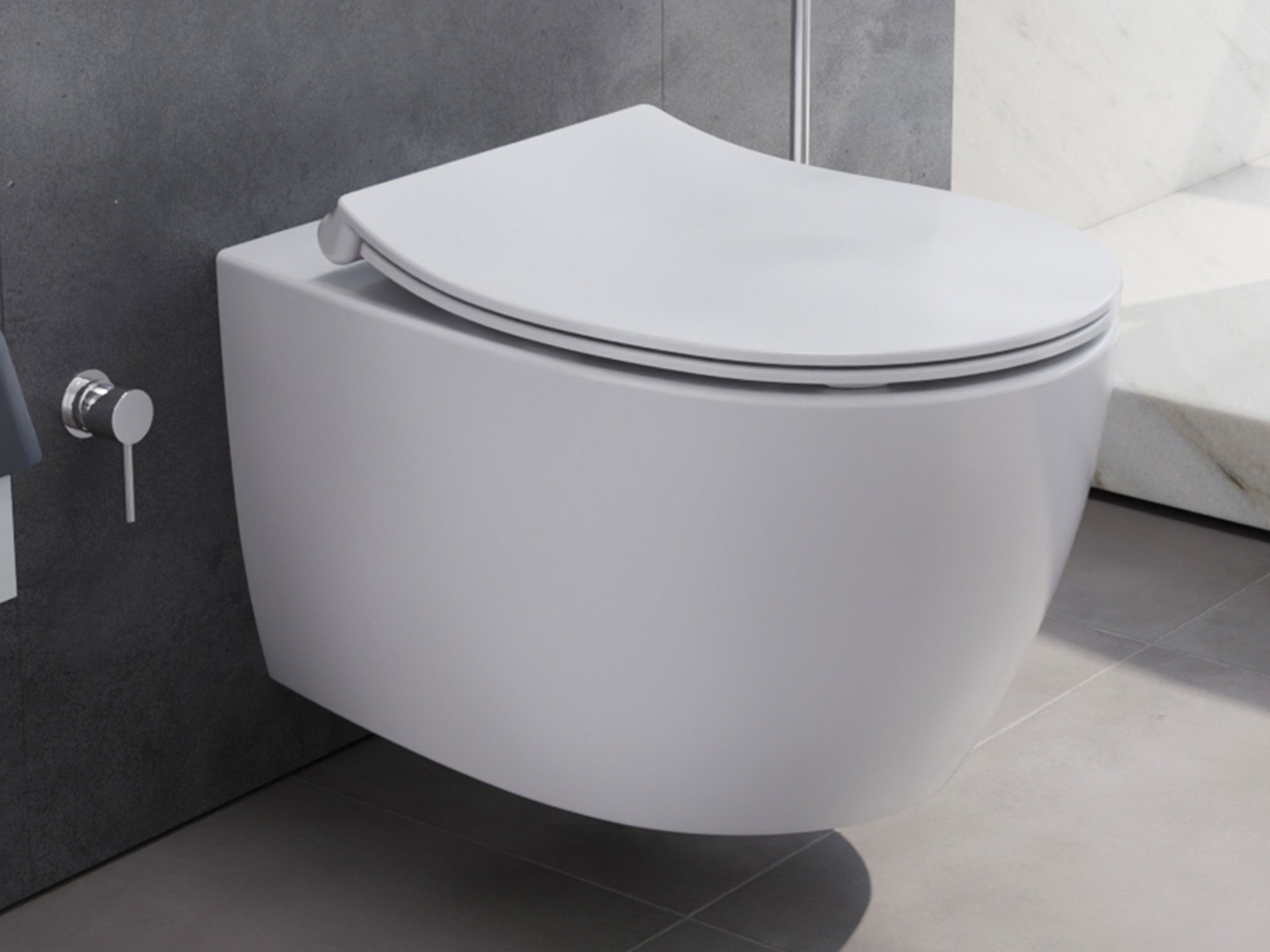 Aqua Bagno Dusch-WC spülrandloses Hänge Dusch-WC weiss matt inkl. Softclose Deckel Taharet