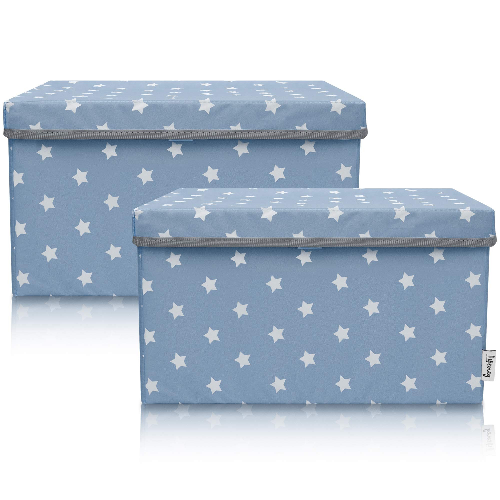 Lifeney Aufbewahrungsbox Aufbewahrungsbox Kinder 37x25x21cm 2er-Set für Kinderzimmer, Türkis mit Sternmotiv, ideal für Wohnbereich