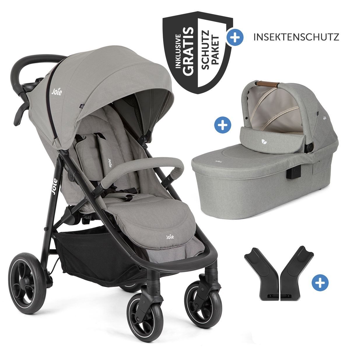 Joie Kombi-Kinderwagen Litetrax - Pebble, 2in1 Kinderwagen Buggy Set mit Babywanne, Sportsitz, Adapter & Zubehör