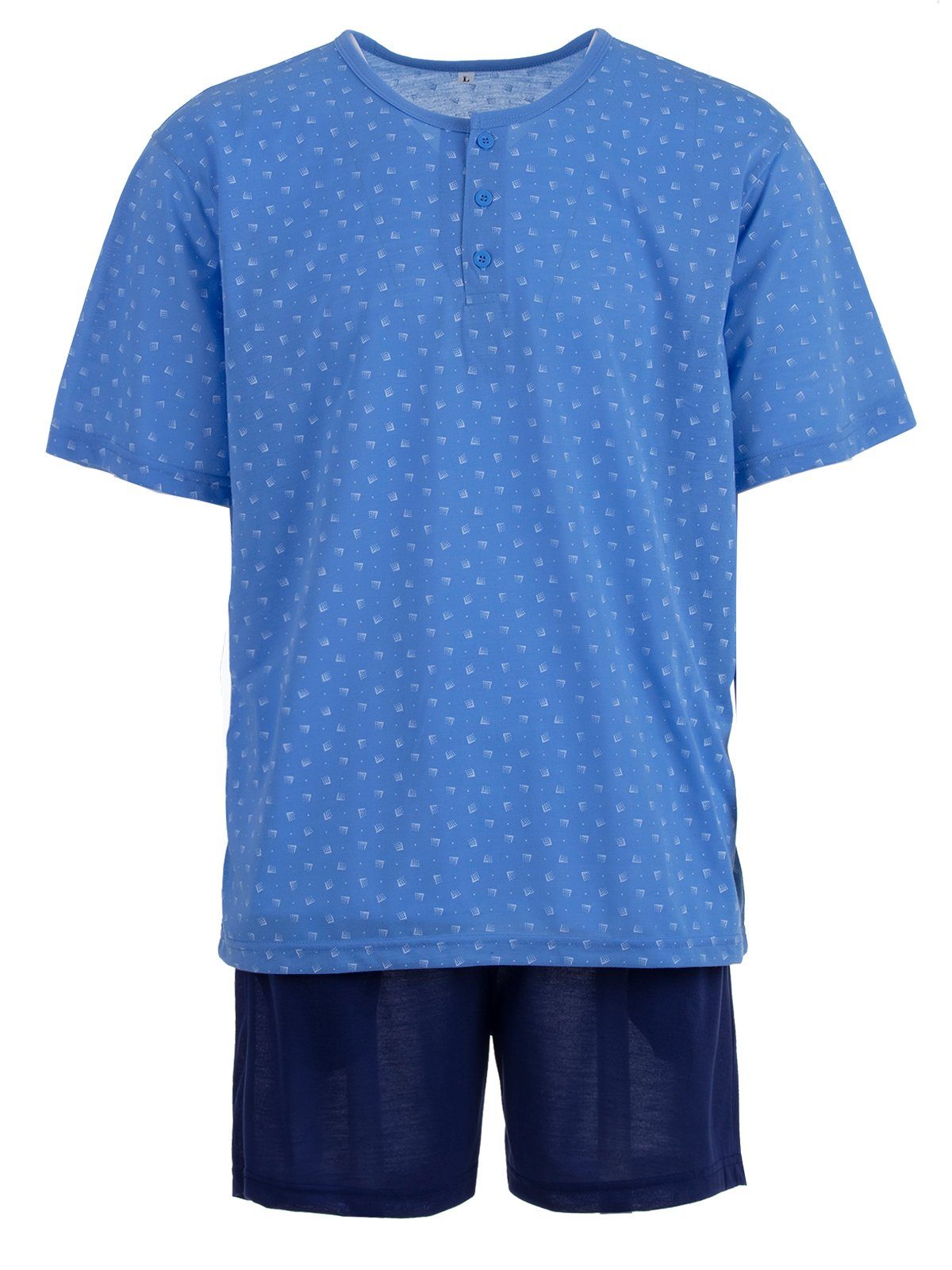 Lucky Schlafanzug Pyjama Set Shorty - Knöpfe Rechteck blau
