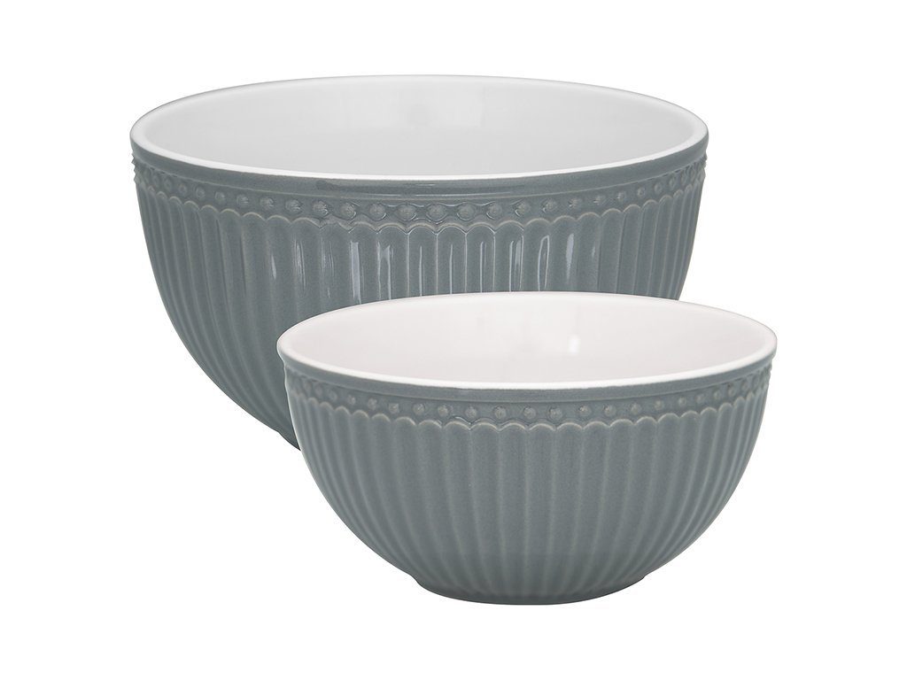Greengate Servierschüssel Alice Servierschüssel stone grey Set2, Steinzeug, (Schüsseln & Schalen)