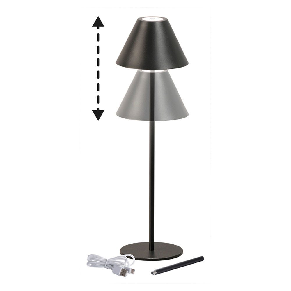 FISCHER & HONSEL Außen-Tischleuchte, LED-Leuchtmittel fest verbaut, Warmweiß, Tischlampe Außenleuchte Gartenlampe 2 Höhen Akkulampe schwarz LED 36cm