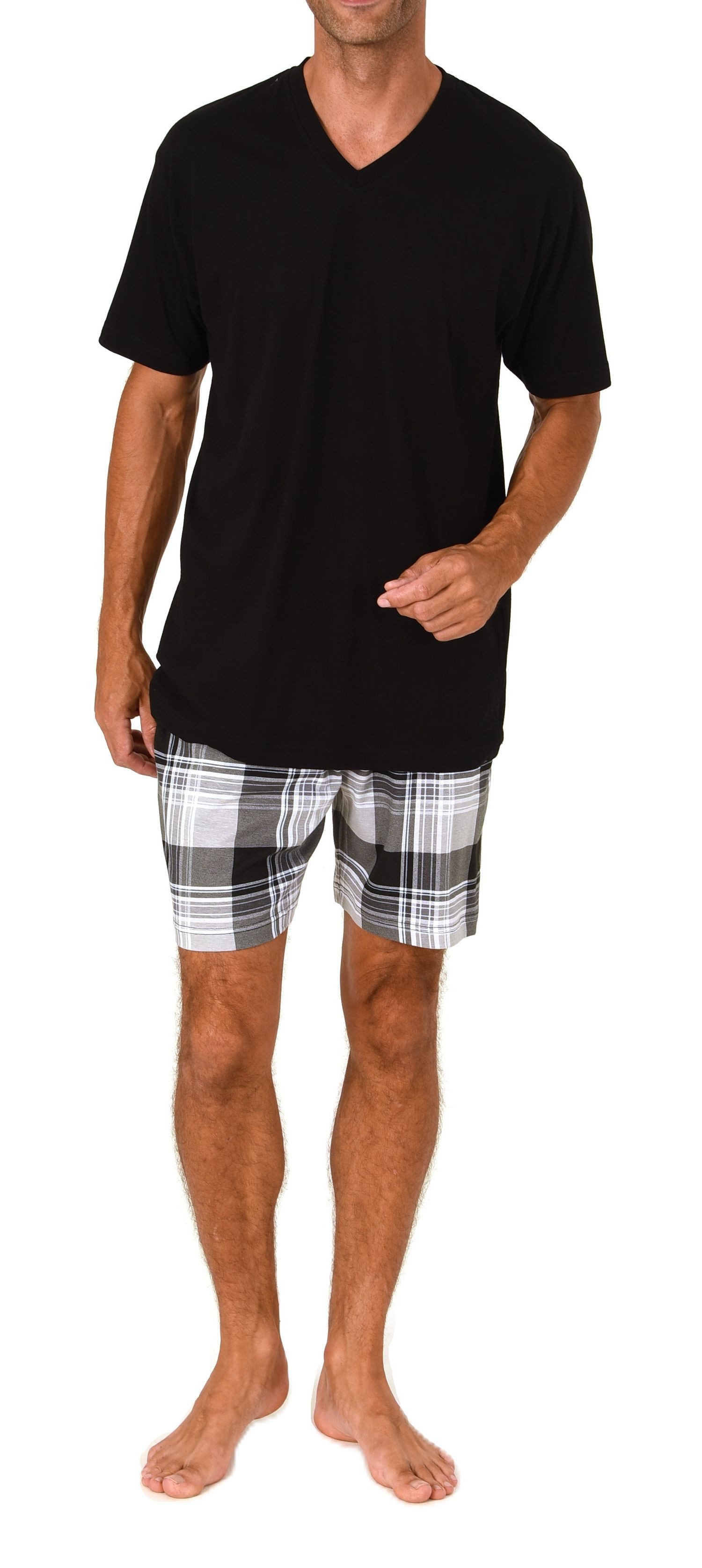 Normann Pyjama Normann Herren kurzarm Schlafanzug Shorty mit karierter Hose
