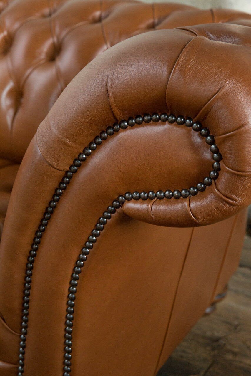 Braun 4 Teile, Europa Sofa in Couch Sitzer Sofort, Chesterfield Made Chesterfield-Sofa Big 1 Leder 100% xxl Leder JVmoebel