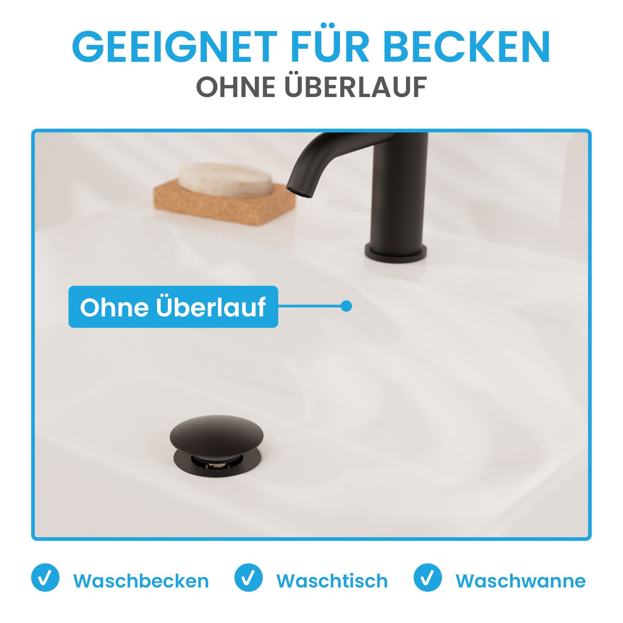 Bächlein Ablaufgarnitur Waschbeckenabfluss Pop Up (Eleganter Waschbeckenstöpsel) Werkzeugloser Einbau - Click Clack Funktion – Bild 5 von 5