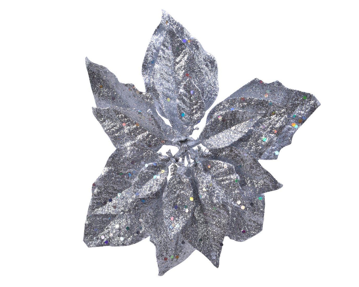 Decoris season decorations Weihnachtsbaumklammer, Weihnachtsstern Blume auf Clip 23cm silber