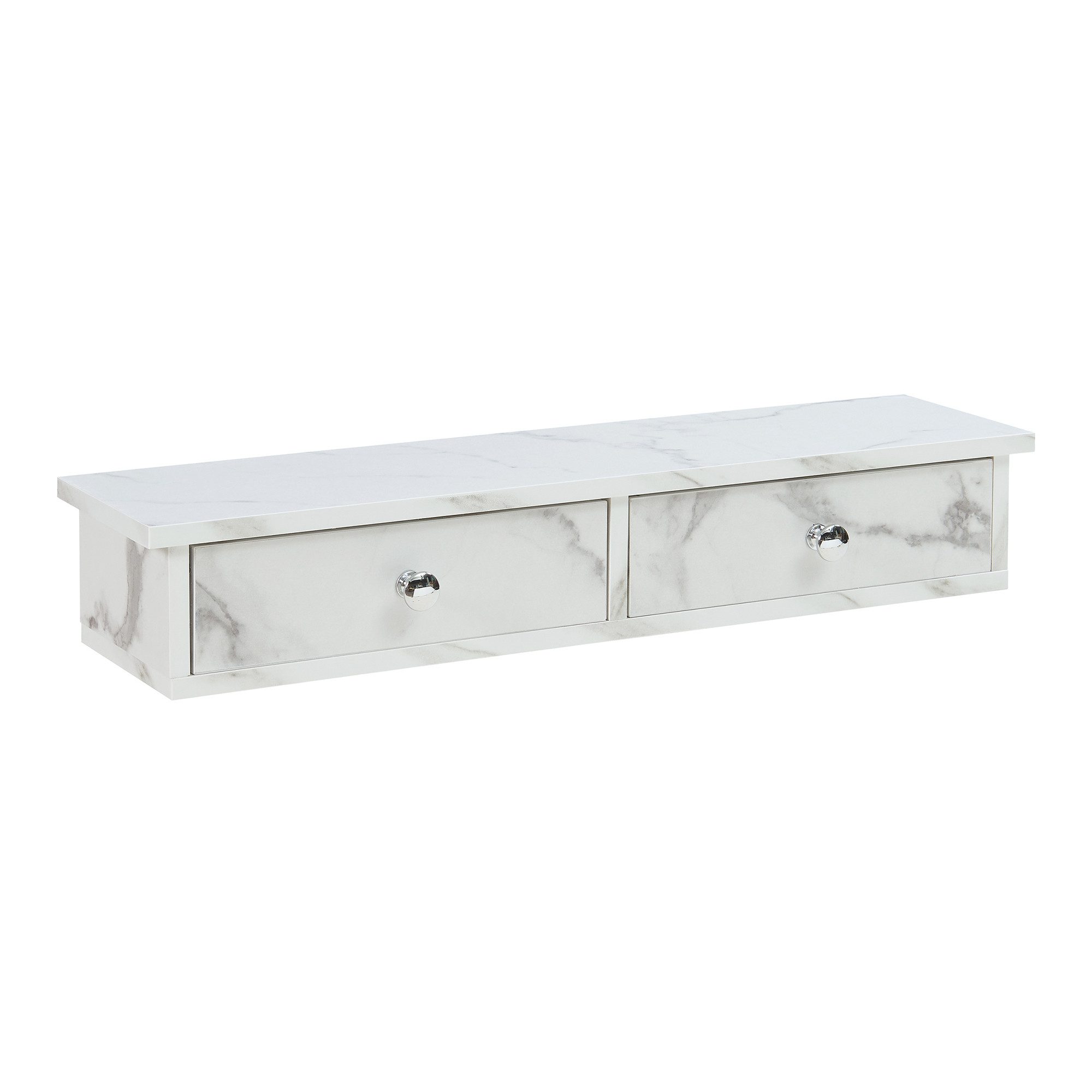 en.casa Wandregal, »Geeste« mit 2 Schubladen 60 x 15 x 10 cm Marmoroptik, weiß