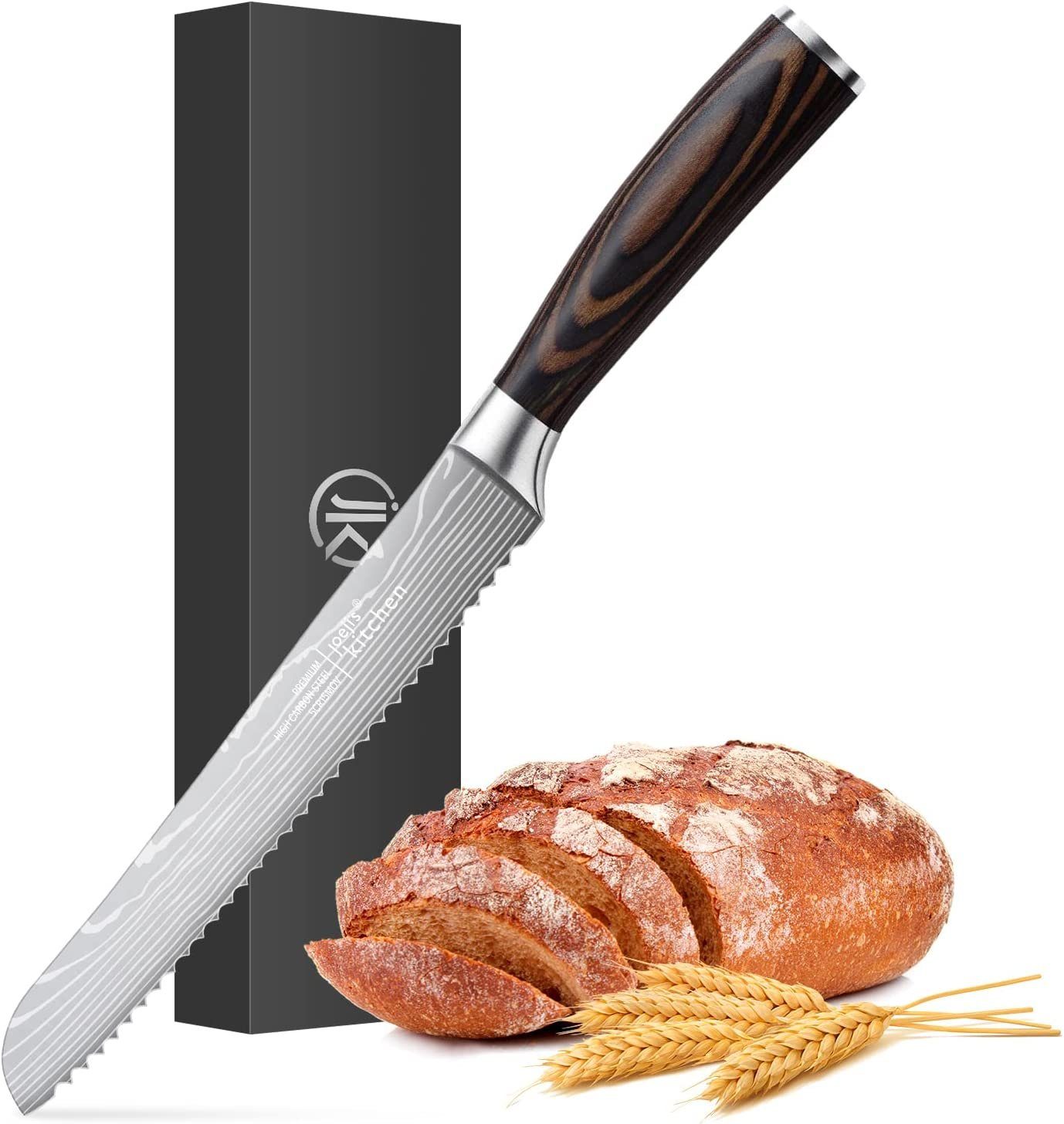JOEJI’S KITCHEN silber Brotmesser Wellenschliff hölzernem Brotmesser in Griff mit