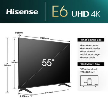 Hisense 55E6NT DLED-Fernseher (139 cm/55 Zoll, 4K Ultra HD, Smart-TV)
