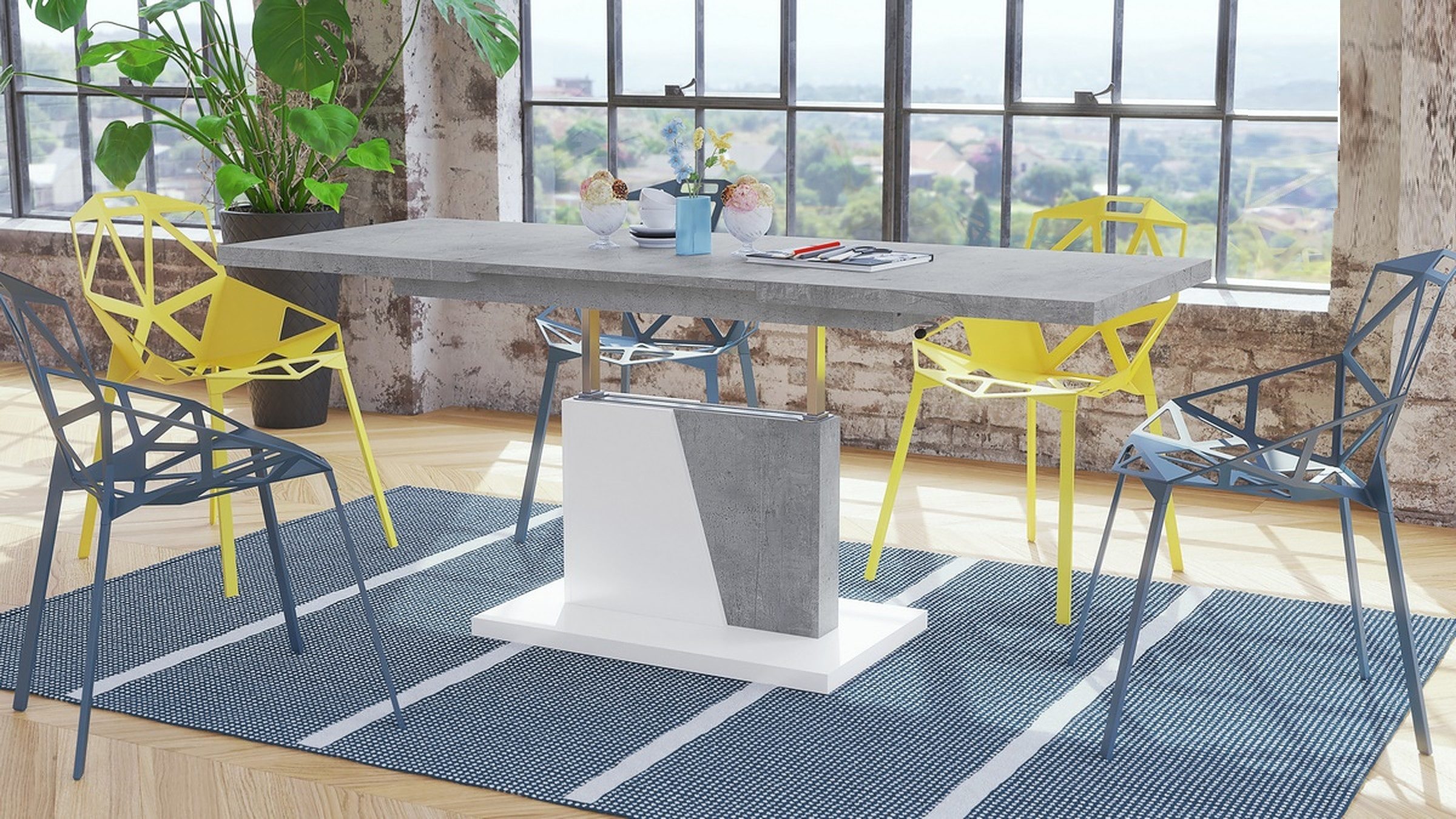 Mazzoni Couchtisch Grand Noir Beton / Weiß stufenlos höhenverstellbar auszi günstig online kaufen