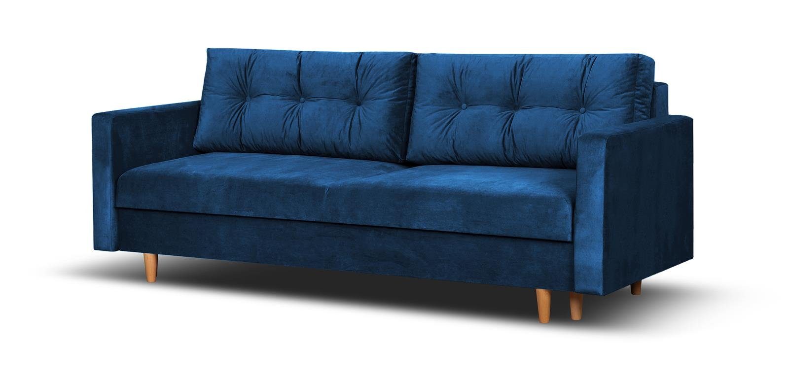 Beautysofa Schlafsofa Sigurd, 09) Stil, Polstersofa aus Marineblau für Sofa (kronos mit Schlaffunktion und im Couch Velours, skandinavisches Wohnzimmer Bettkasten