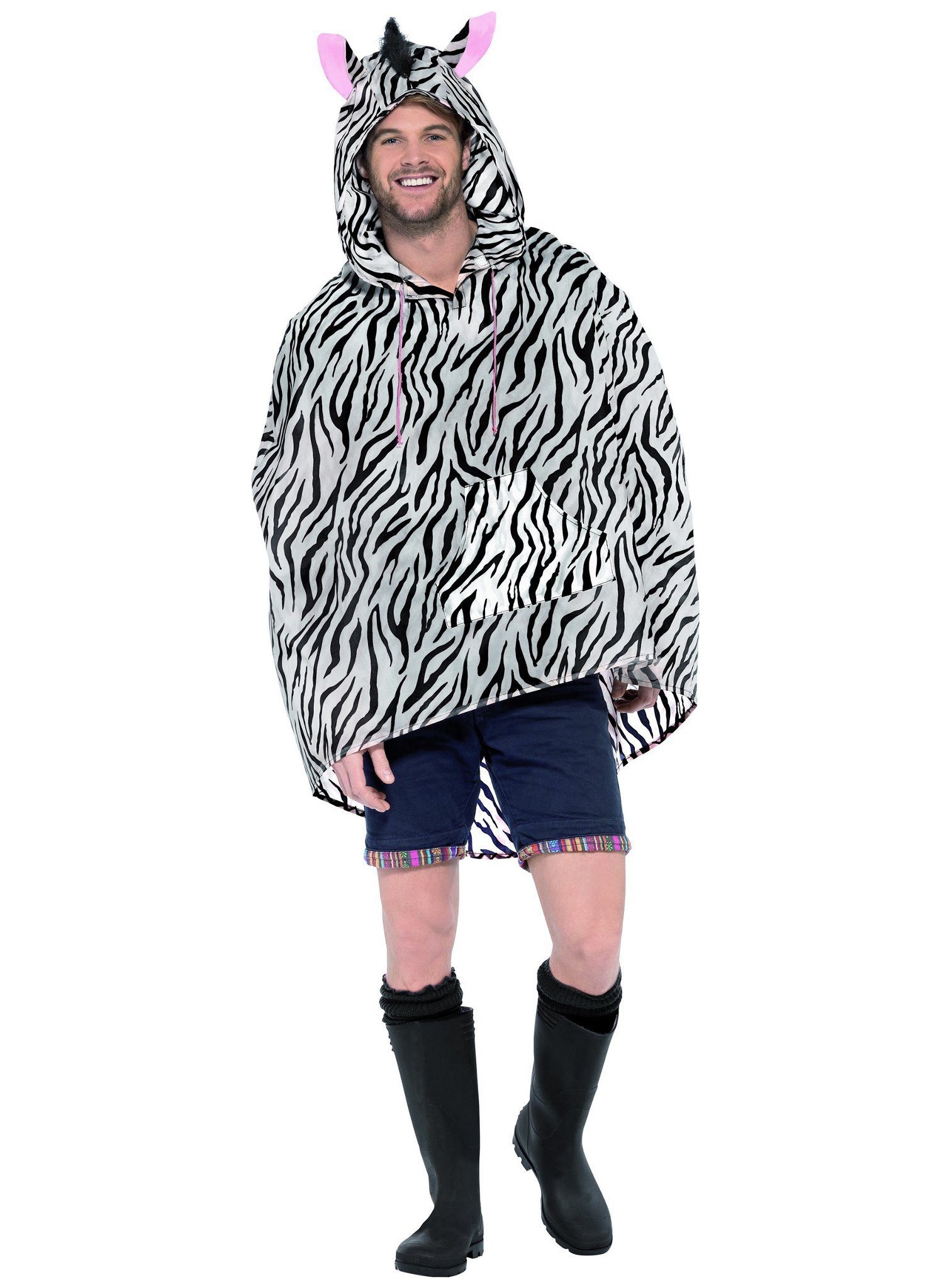 Smiffys Kostüm Zebra Poncho - Karnevalskostüm Damen Fasching, Tierischer Regenschutz für Festival und Event