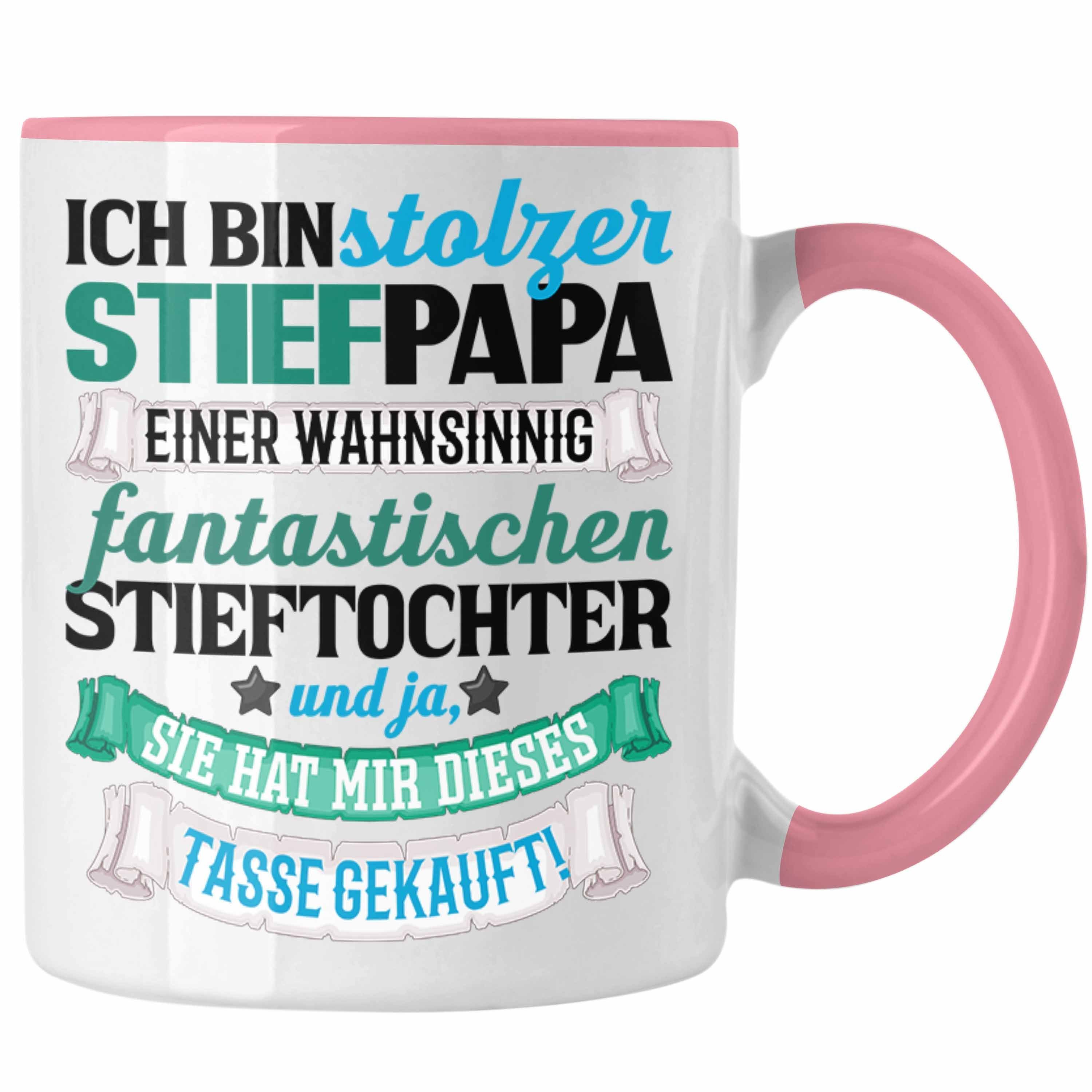 Trendation Tasse Bonus Papa Tasse Geschenk für Stiefvater Geschenkidee Vatertag Stolzer Rosa