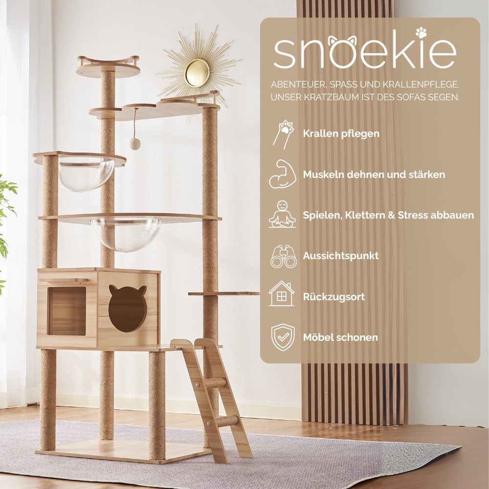 SNOEKIE Kratzbaum Snoekie Stabiler Kratzbaum mit Katzenhaus, Acryl-Körben 170cm