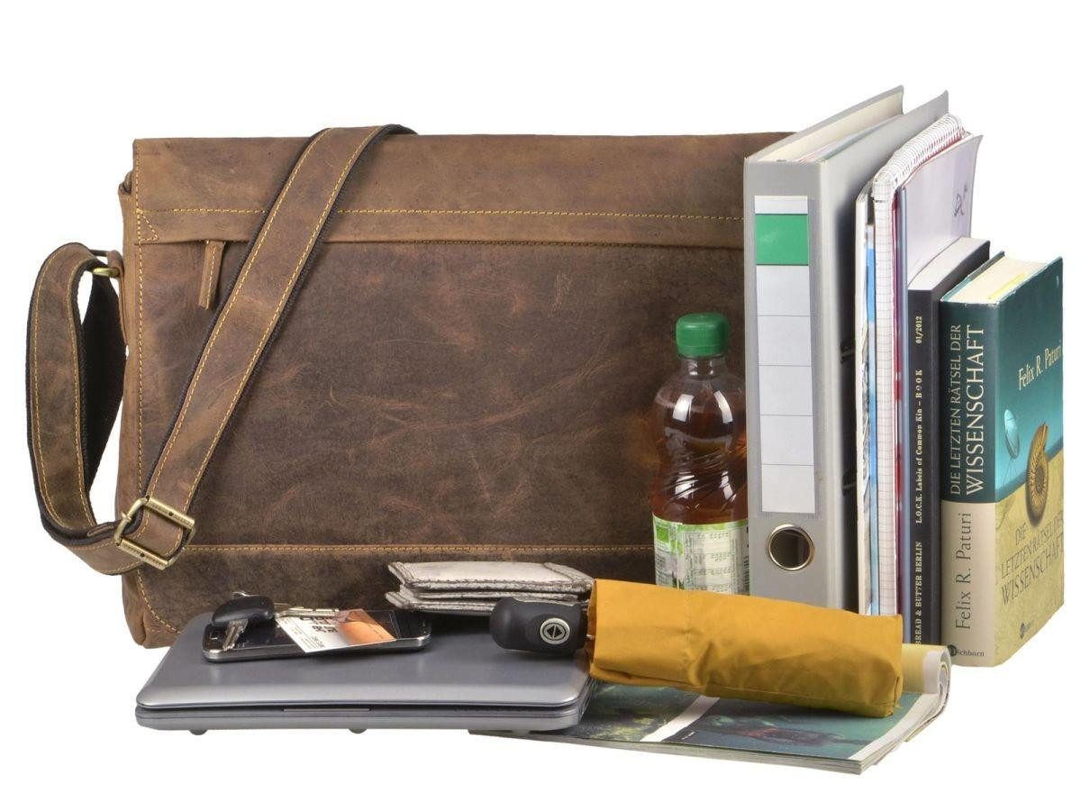 Greenburry Umhängetasche Vintage, used Look, Schultertasche 40x30cm, Messengerbag, antikbraun