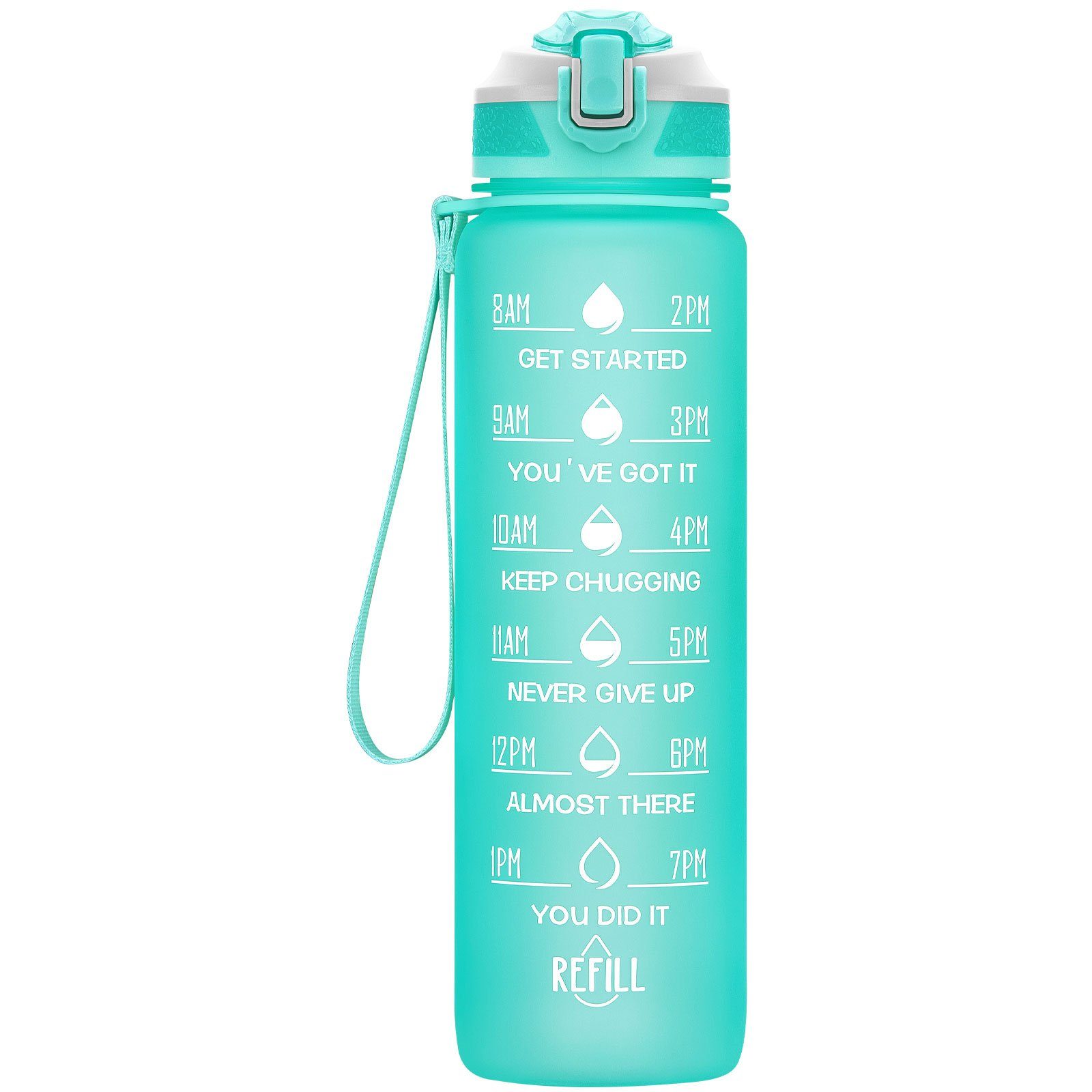 Grün Wandern Trinkflasche Fitness BPA-Frei Camping WISHDOR Strohhalm Outdoor 1L, Zeitmarkierung Auslaufsicher Wasserflasche Liter und Sportflasche Sport 1 Fahrrad