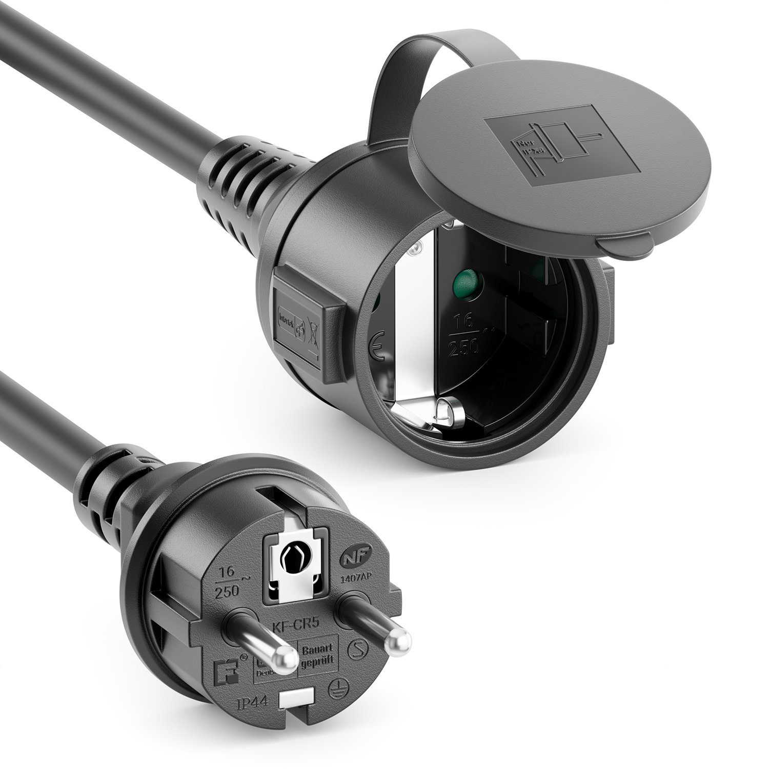 deleyCON deleyCON 50m Outdoor Verlängerungskabel Stromkabel Stecker auf Buchse Stromkabel