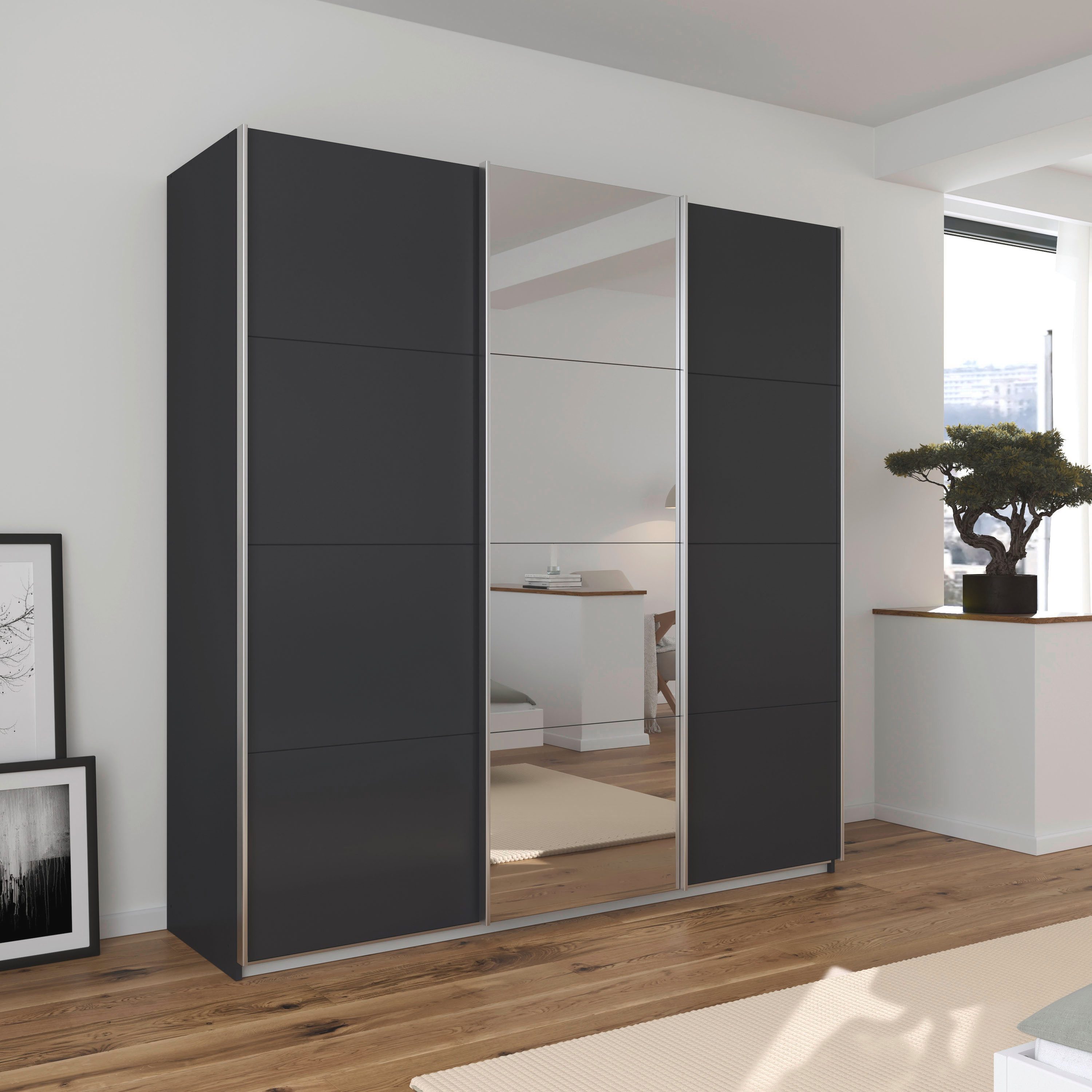 OTTO home Schwebetürenschrank Kleiderschrank Schrank Schlafzimmerschrank Garderobe AGORDO (Breiten 203/271/315/360 cm in drei Griff-Farben - NEU: Farbe SCHWARZ) Top Innenausstattung, in 4 Breiten und 2 Höhen MADE IN GERMANY