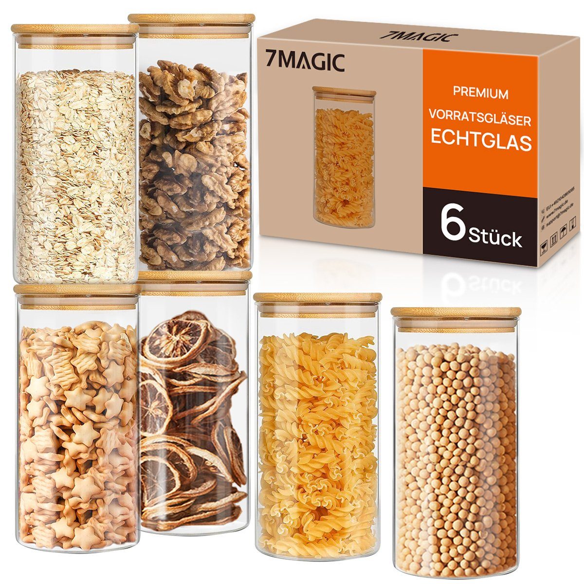 Simloveve Vorratsglas, (6-tlg., 10 x 18 cm), Set 1200ml Haushalt Glasbehälter Vorratsdosen