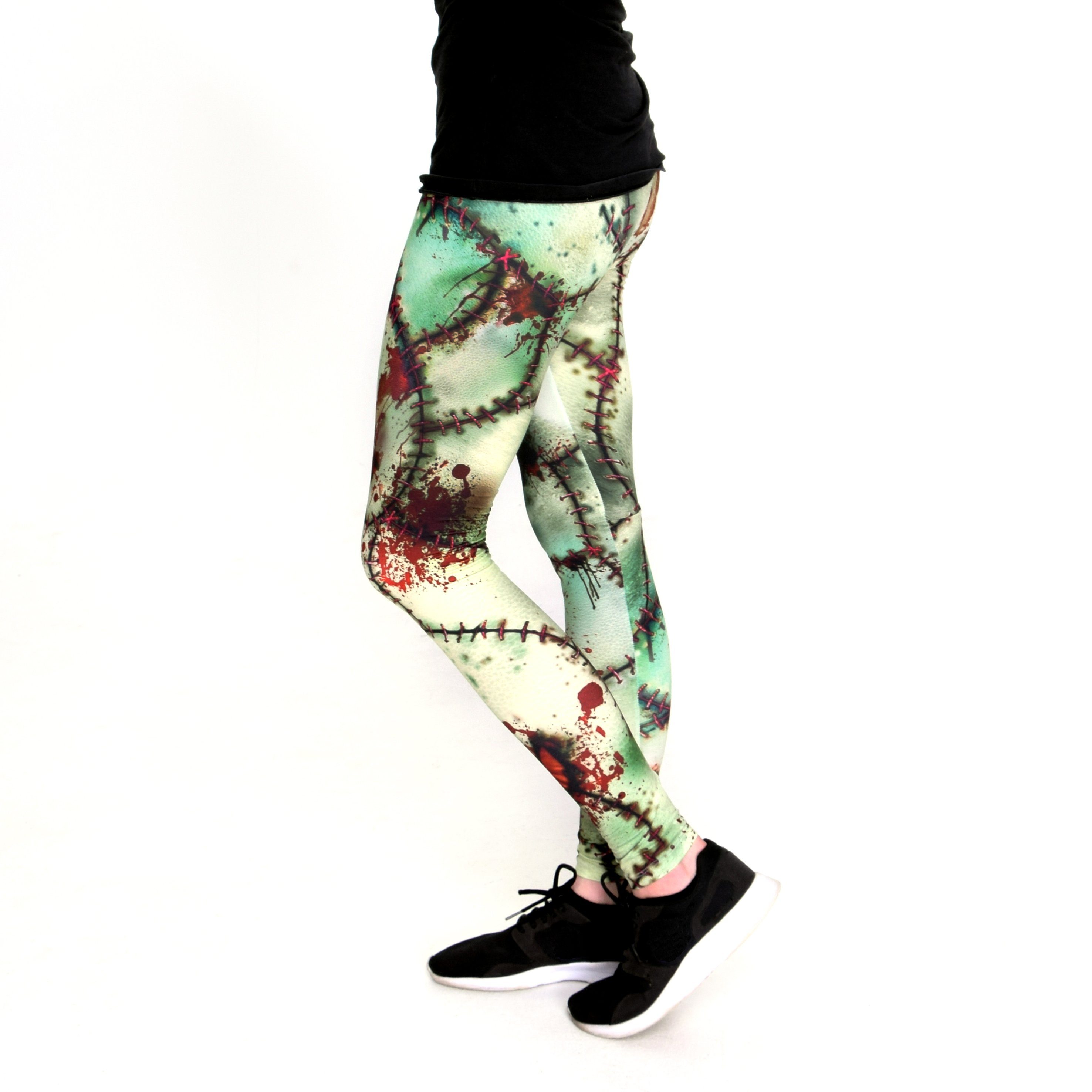cosey Leggings Halloween-Line Damen Leggings XS-S M-L Stretch Halloween Kostüm (atmungsaktiv • schnelltrocknend • blickdicht • figurbetonte Passform, Zombie) XS-S