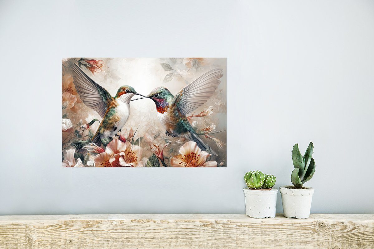 - Kolibri - Rahmen - Wandbild, für Poster Natur, MuchoWow Wohnzimmer, Poster, Blumen (1 Ohne St), Vögel Wandposter