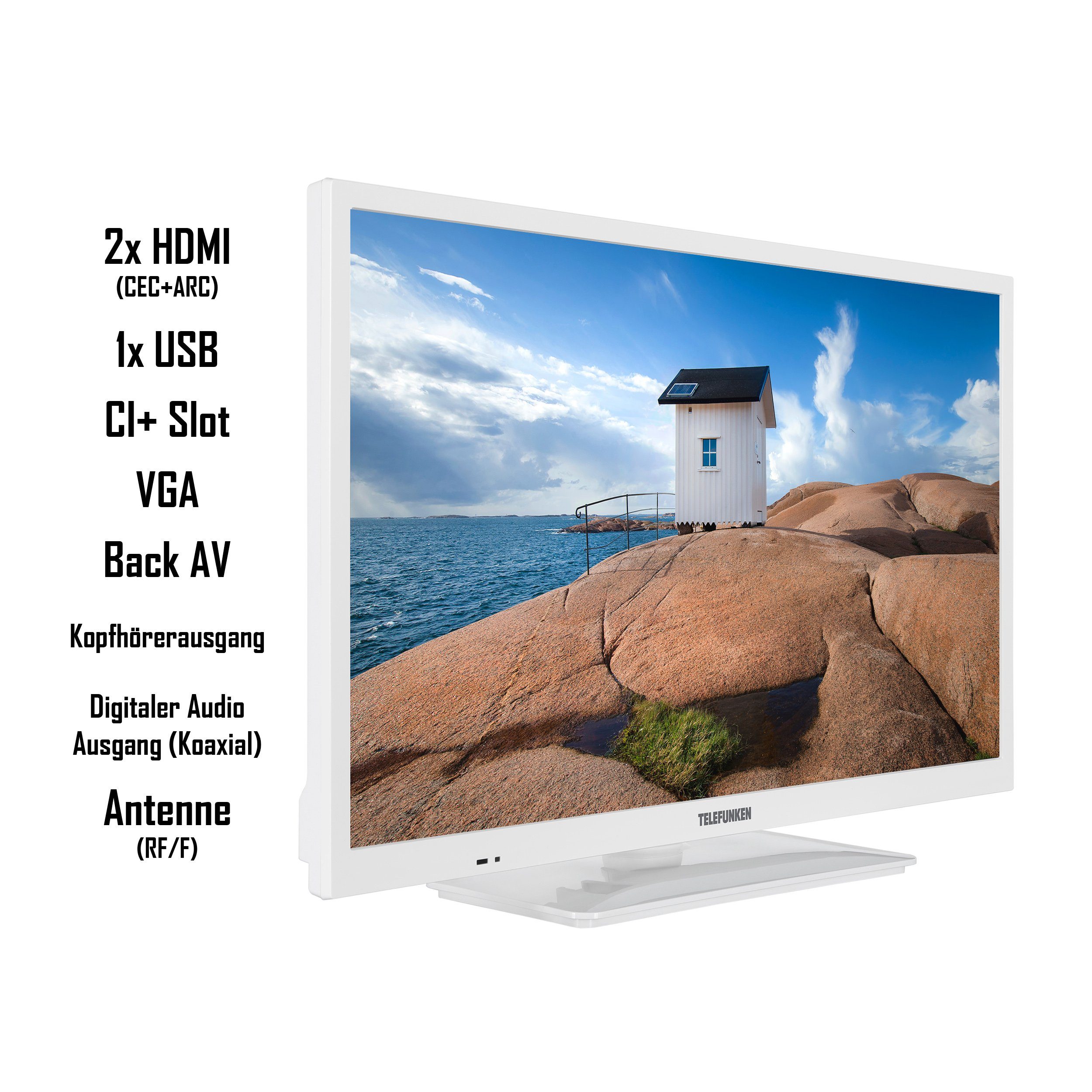 Telefunken XH24SN550MV-W LCD-LED 12 (60 HD-ready, Volt Zoll, Monate gratis) 6 Fernseher TV, Anschluss, Smart HD+ Triple-Tuner, cm/24