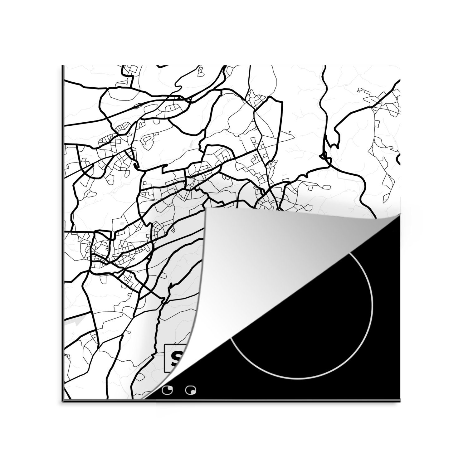 für Karte Stadtplan, Arbeitsplatte - Vinyl, - MuchoWow Herdblende-/Abdeckplatte Solingen tlg), (1 küche Ceranfeldabdeckung, cm, 78x78