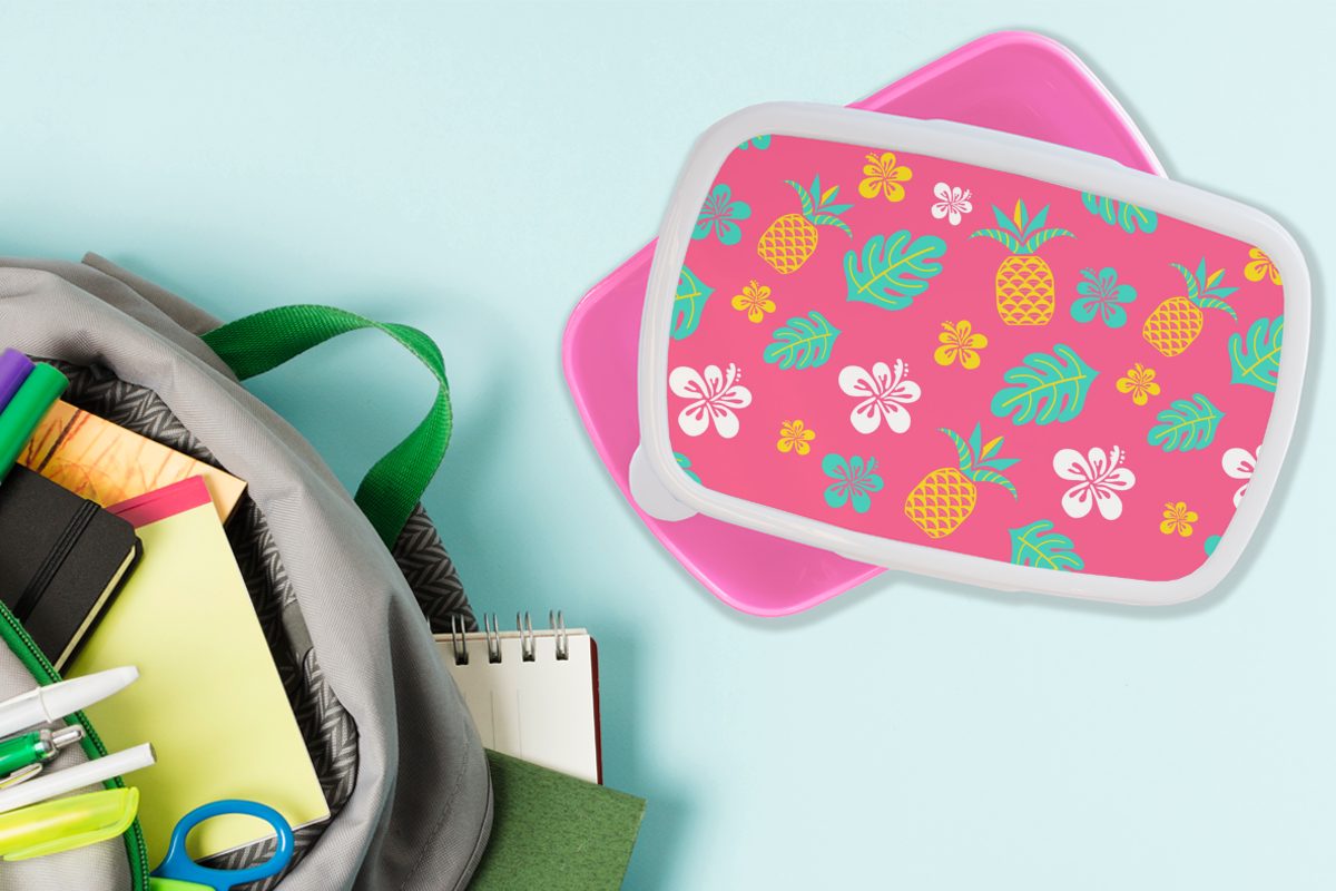 Kinder, Sommer Mädchen, (2-tlg), MuchoWow Erwachsene, Kunststoff, rosa - Snackbox, Brotdose - Muster für Kunststoff Lunchbox Brotbox Ananas,