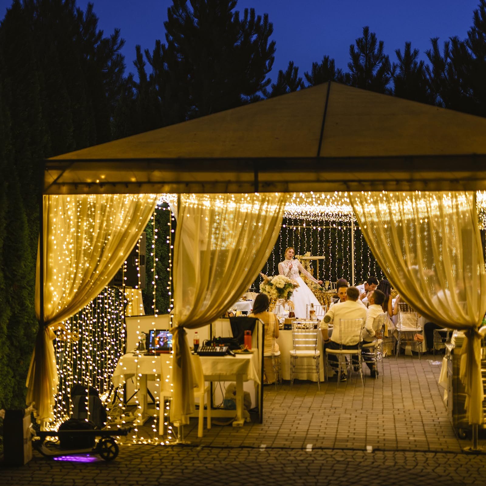 LQWELL LED-Lichtervorhang Lichterkette Fenster 3 x 3m 300 Leds Lichterkettenvorhang, für Innen Außen Zimmer Hochzeit Party Weihnachten Deko