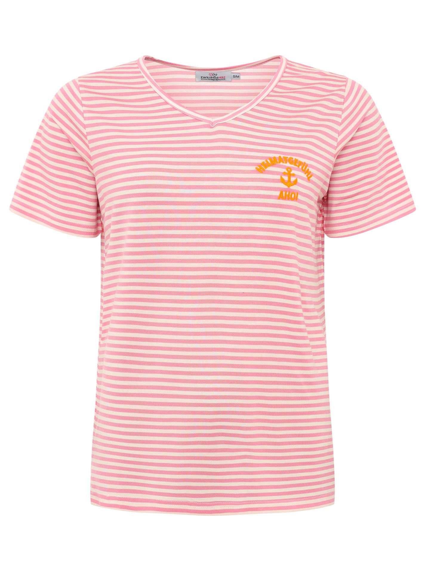 Zwillingsherz T-Shirt "Heimatgefühl" V-Neck, gestreift, kleines Motiv gesti günstig online kaufen