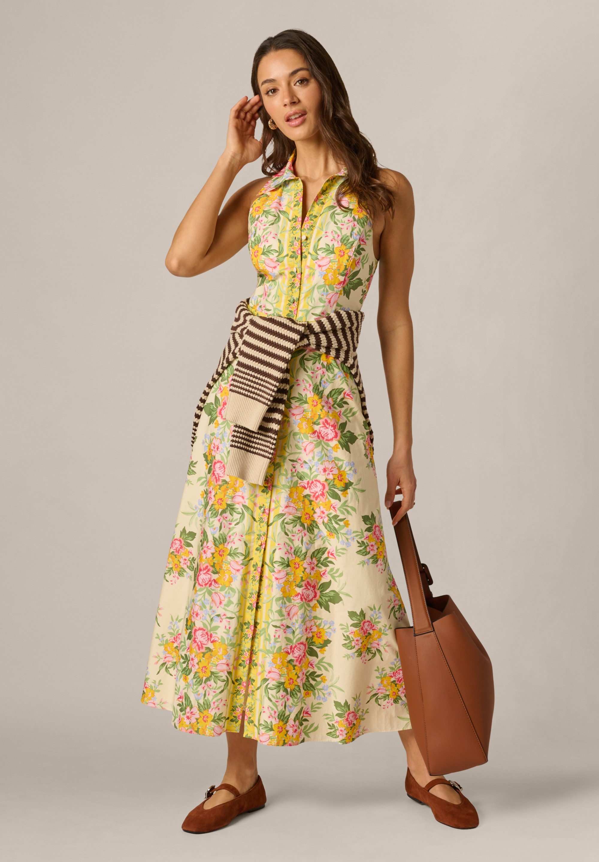 Adrianna Papell Sommerkleid Printed Cotton Midi Verspieltes Maxikleid aus Baumwolle mit Blumenmuster