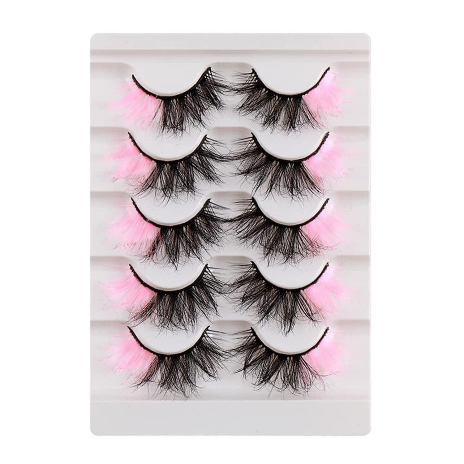 LuxusKollektion Bandwimpern Falsche Wimpern Pink 3D Effekt Bunt Fluffy