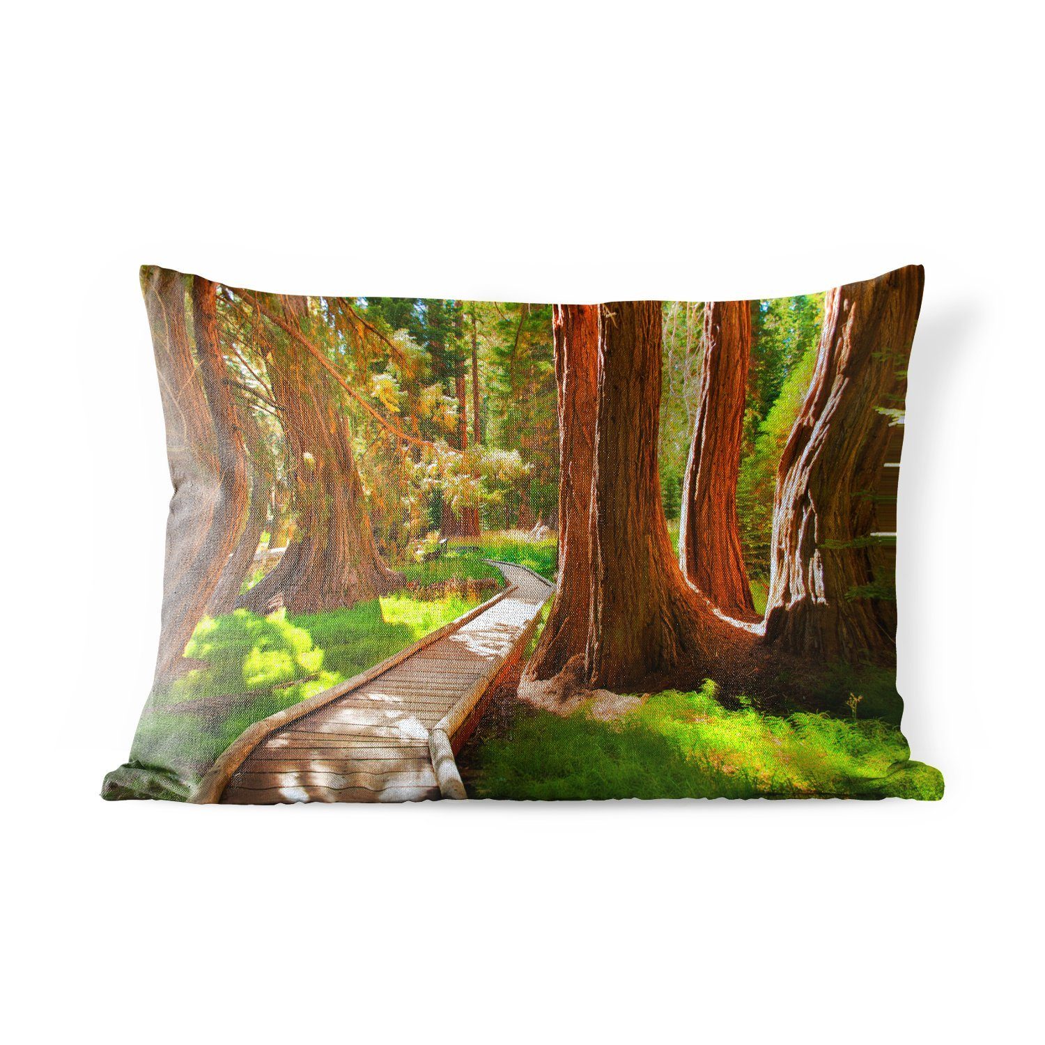Outdoor-Dekorationskissen, in Dekokissen Polyester, Pfad Sequoia National Park Kalifornien, durch Kissenhülle MuchoWow Hölzerner Dekokissenbezug, den