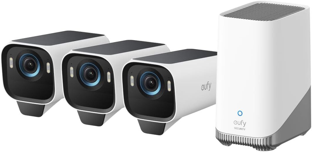 Anker eufy Überwachungskamera S3 Pro Kamera-Set, 4K Kabellose Solar-Überwachungskamera Außen (Außenbereich, 3-tlg., 4K-Auflösung, verbesserte Farb-Nachtsicht, SolarPlus 2.0)