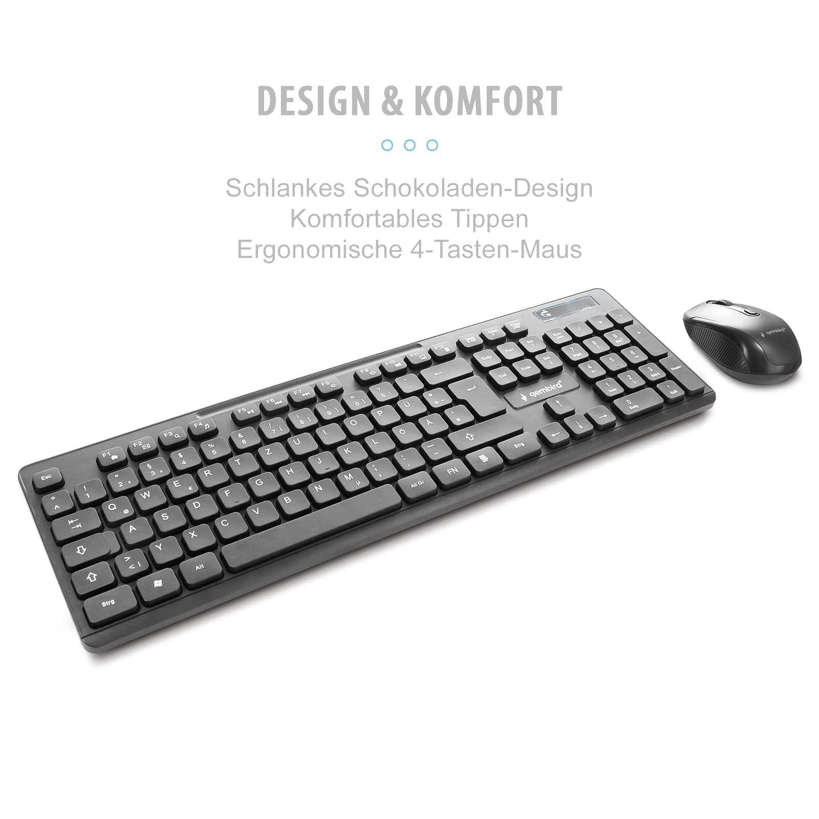Gembird KBS-WCH-03-DE USB - Ergonomisches Funk Wireless Tastatur- und Maus-Set, Kabellos – Bild 4 von 5