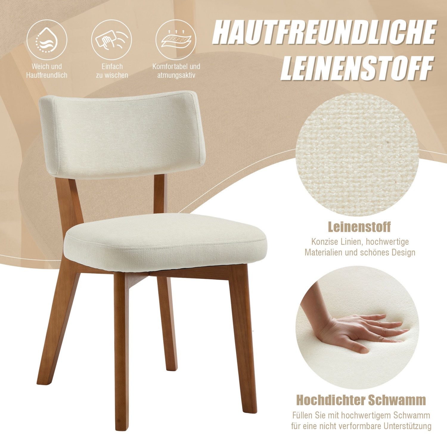 ANYSUN Esszimmerstuhl 2er Set mit gepolstertem Sitz & Holzbeinen., 77cm hoch, mit gepolsterter Rückenlehne, bis 200 kg belastbar – Bild 5 von 5