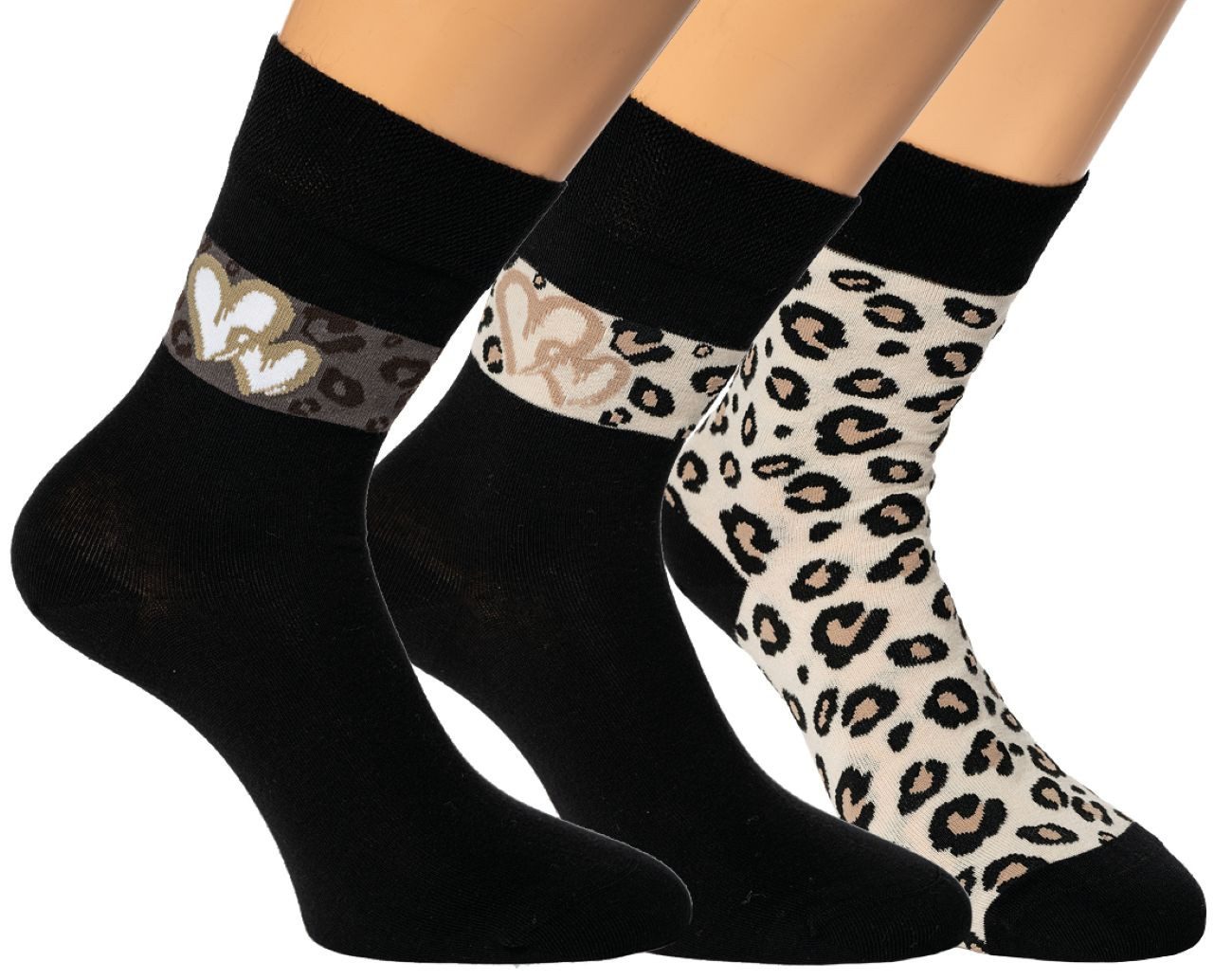 Riese Komfortsocken RS Harmony Damen Socken „Love Leo“ – Leopardenmuster (Packung, 3 Paar) Softrand ohne Gummidruck