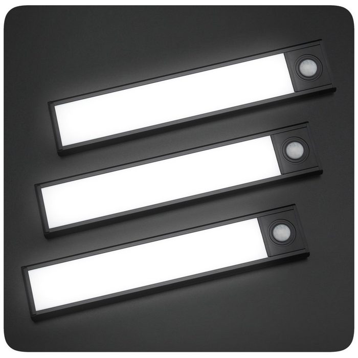 PRECORN Schrankleuchte 3er Set LED Schranklicht Lichtleiste 20cm USB wiederaufladbar schwarz