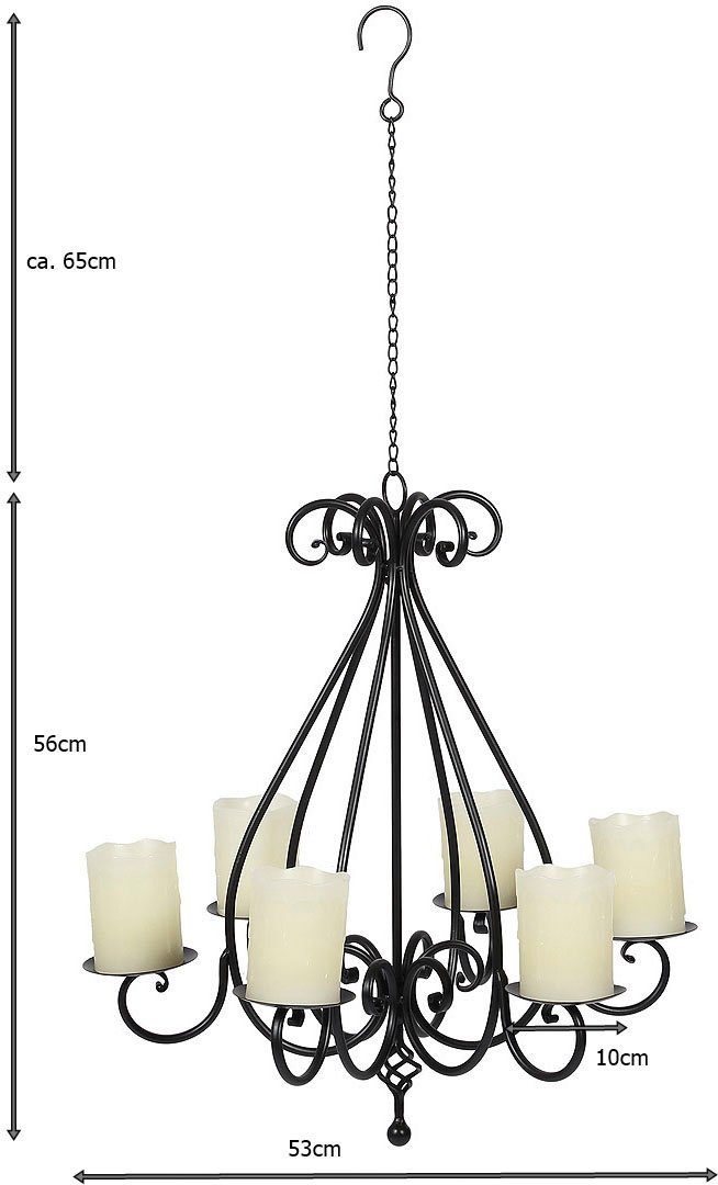 Metall, Ø 53 Ambiente 6 St), Kronleuchter mit in Stumpenkerzenhalter Kerzenständer Tellern aus Schwarz Haus ca. (1 cm