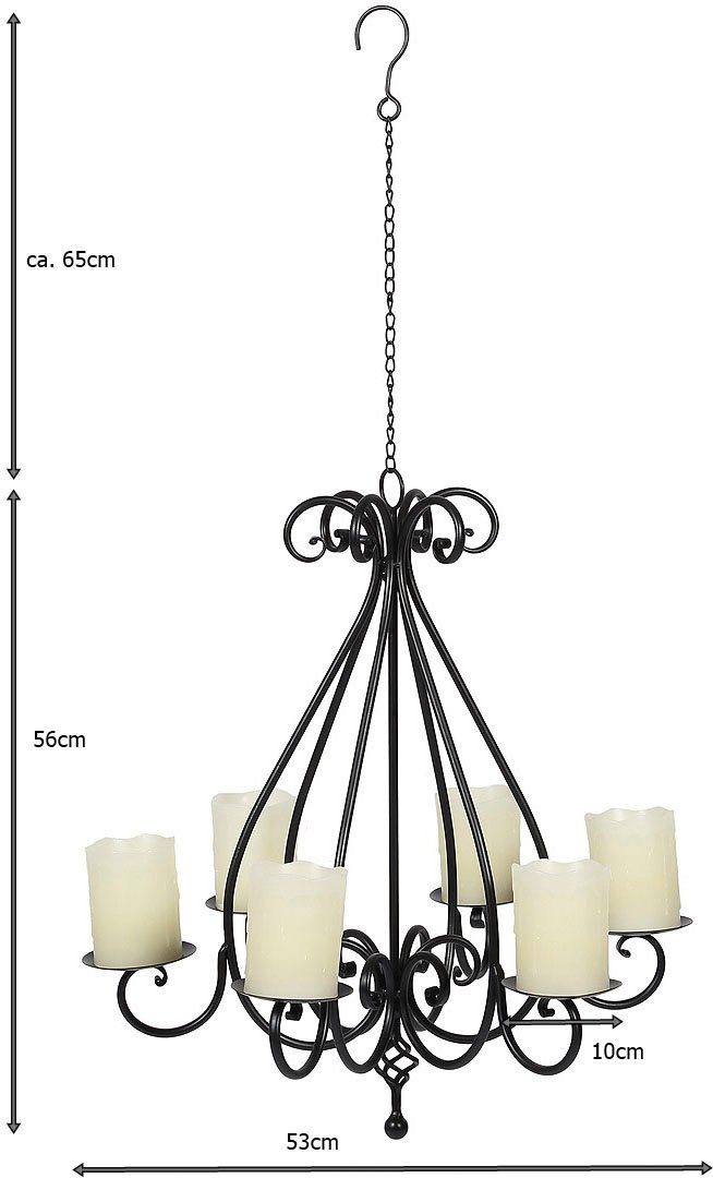Ambiente Haus Kerzenständer Kronleuchter 6 mit Ø Tellern St), cm Schwarz Metall, (1 ca. 53 aus in Stumpenkerzenhalter