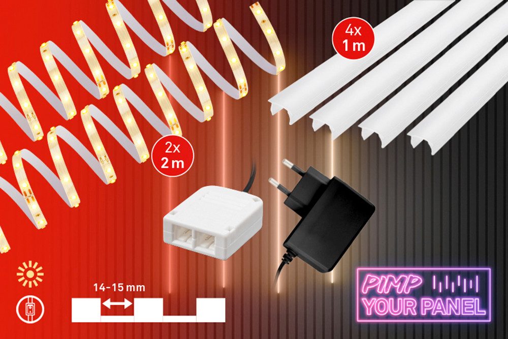 Briloner Leuchten LED Stripe Pimp your Panel SET, 224-flammig, 4 m, Wohnzimmer, Schlafzimmer, Flur