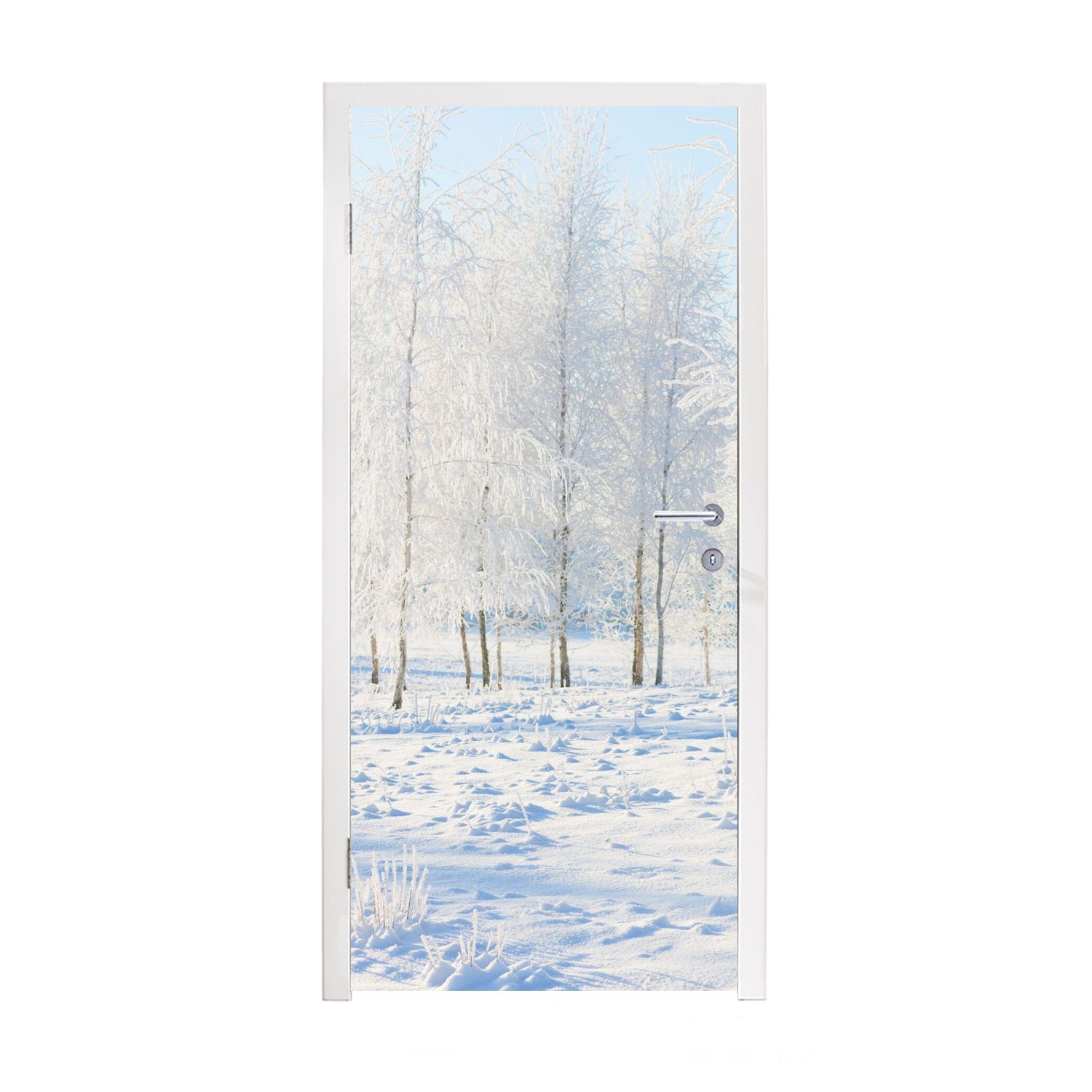 MuchoWow Türtapete Schnee - Bäume - Winter, Matt, bedruckt, (1 St), Fototapete für Tür, Türaufkleber, 75x205 cm