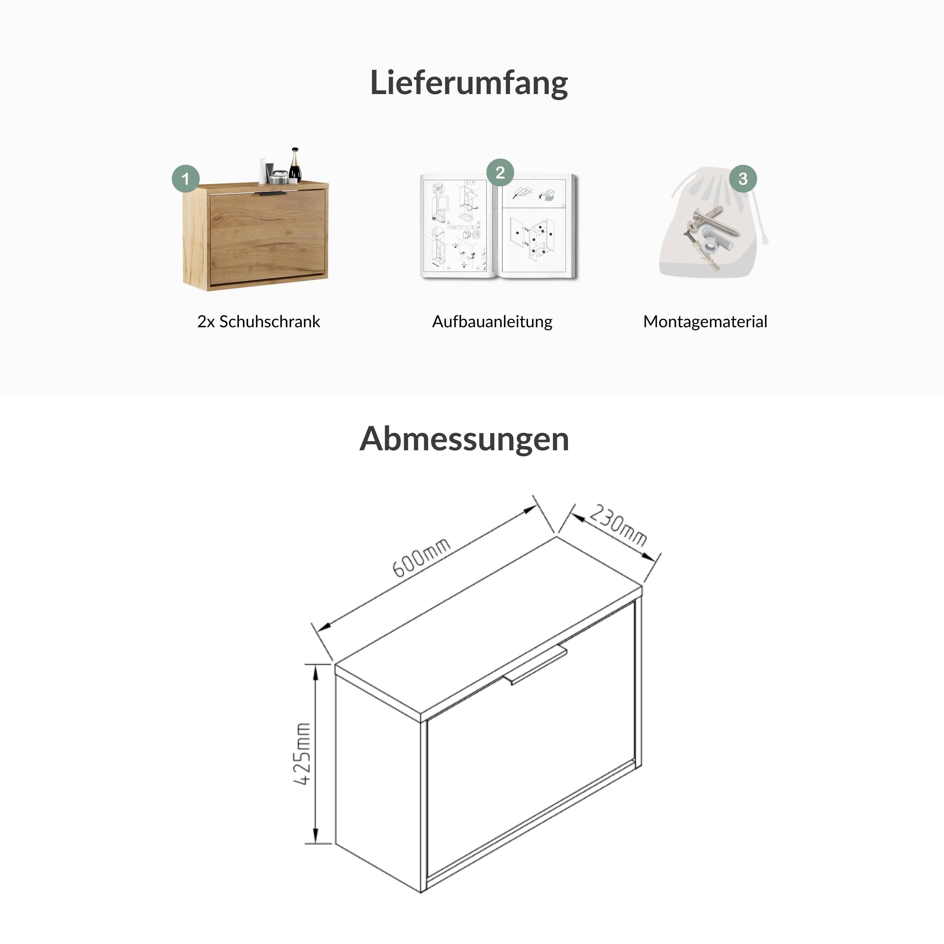 Planetmöbel Schuhschrank STIVIO Schuhschrank zweireihig (Schuhschrank für Flur & Garderobe, Wandmontage oder Bodenstehend) passend für 4-6 Paar Schuhe je Schuhk – Bild 3 von 5
