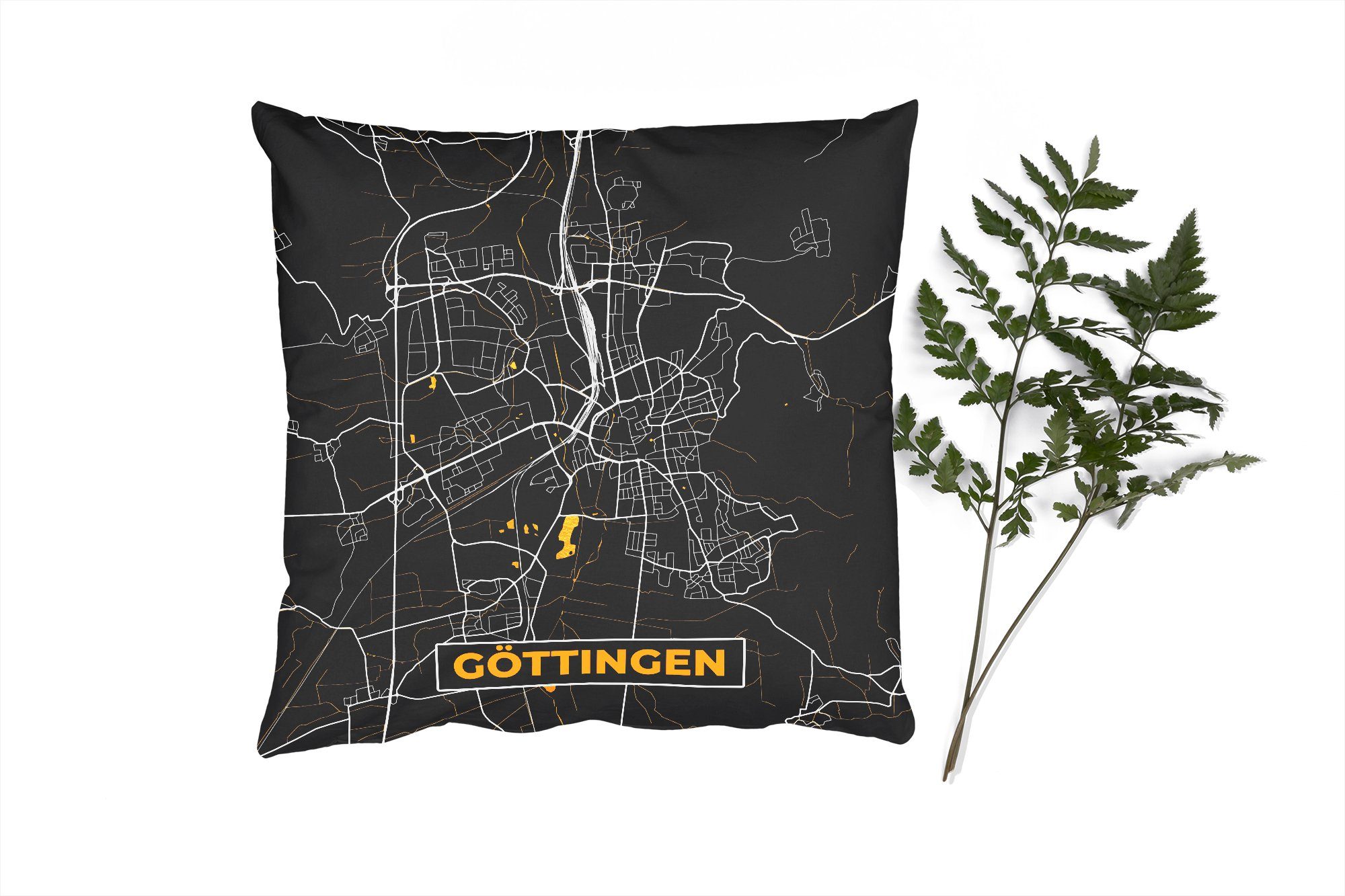 MuchoWow Dekokissen Stadtplan - Deutschland - Gold - Göttingen - Karte, Zierkissen mit Füllung für Wohzimmer, Schlafzimmer, Deko, Sofakissen