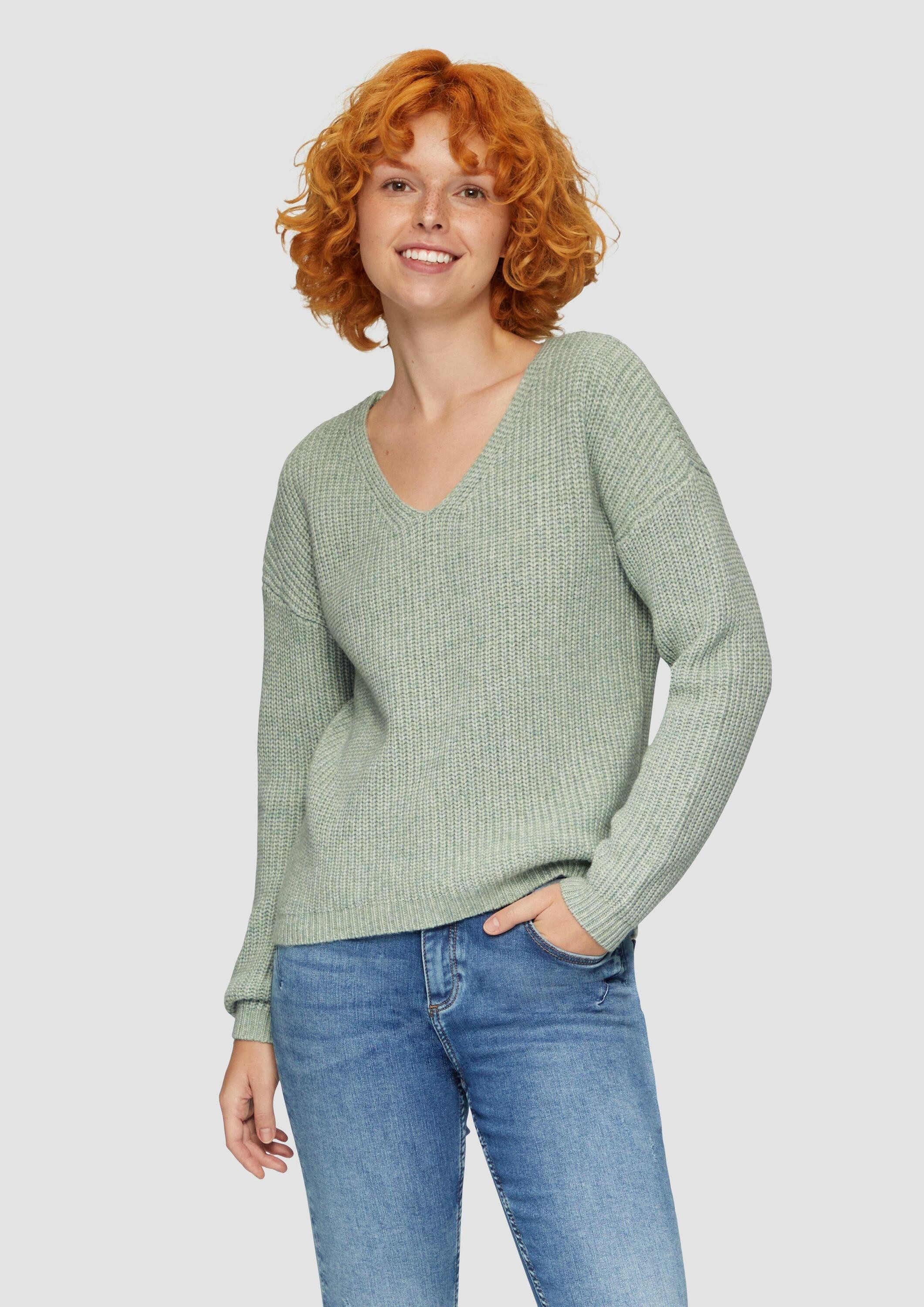 QS Longpullover Strickpullover Pullover mit überschnittenen Schultern in Me günstig online kaufen