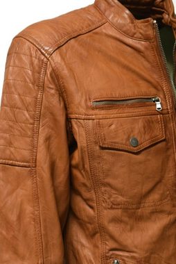 Zimmert Leather Lederjacke Ray washed Lammnappa Leder, Umschlagkragen, viele Taschen, Cognac Braun