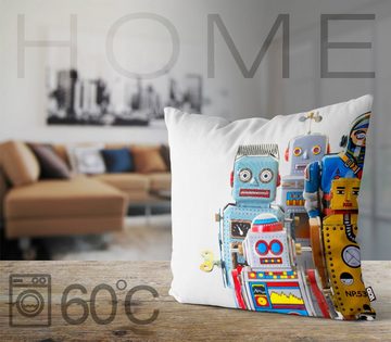 Kissenbezug, VOID (1 Stück), Sofa-Kissen Roboter Blechspielzeug Spielzeug Sammler Blech Retro Vintage Kinder 30er 40er 50er 60er Astronaut Weltraum Weltall Raumschiff Jung