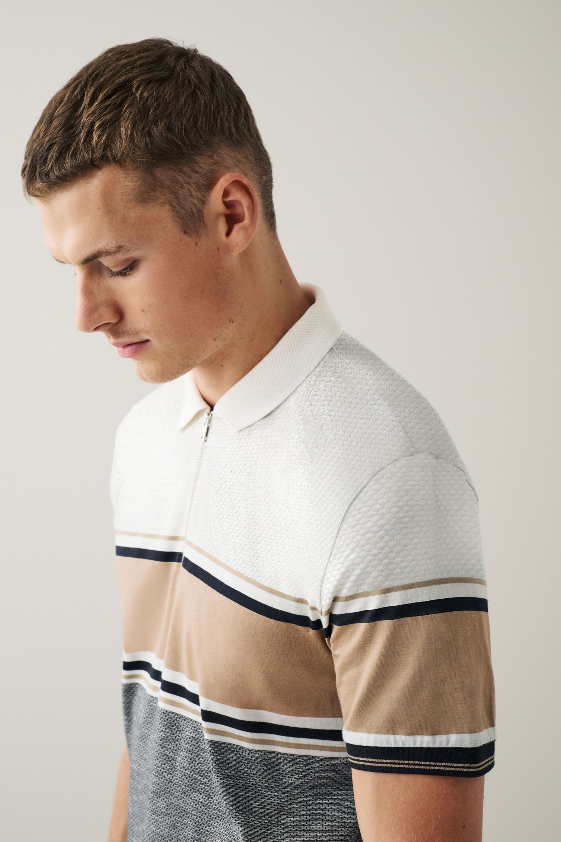 in Poloshirt (1-tlg) Blockfarben Polo-Shirt Next Neutral/Grey