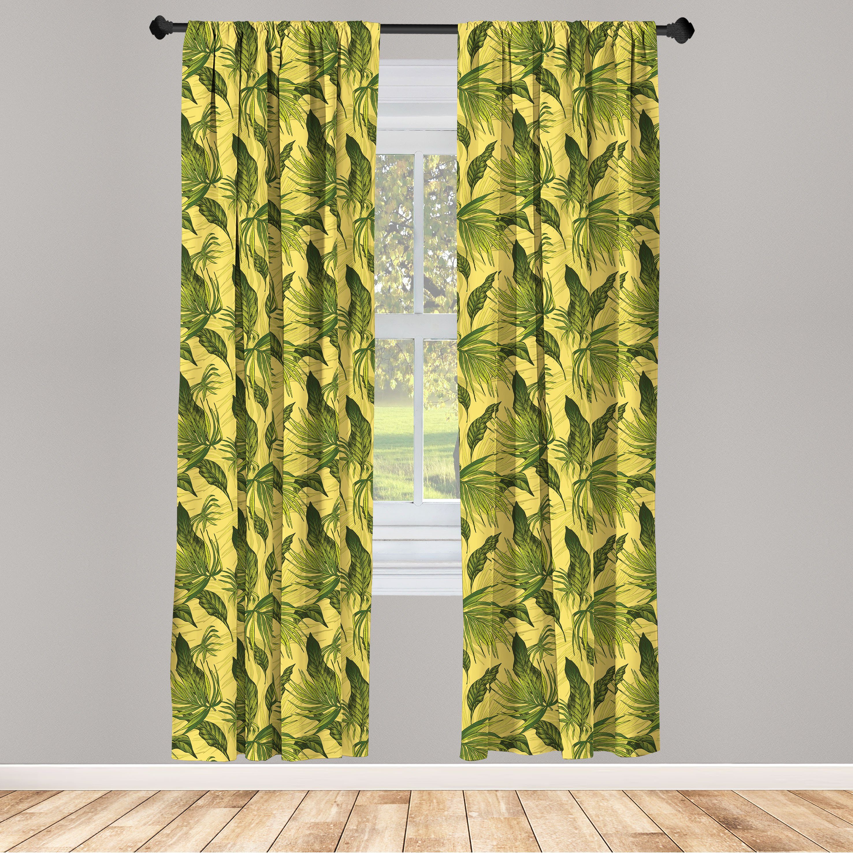 Gardine Vorhang für Wohnzimmer Schlafzimmer Energetische Tropisch Dekor, Microfaser, Blätter Abakuhaus, Exotische