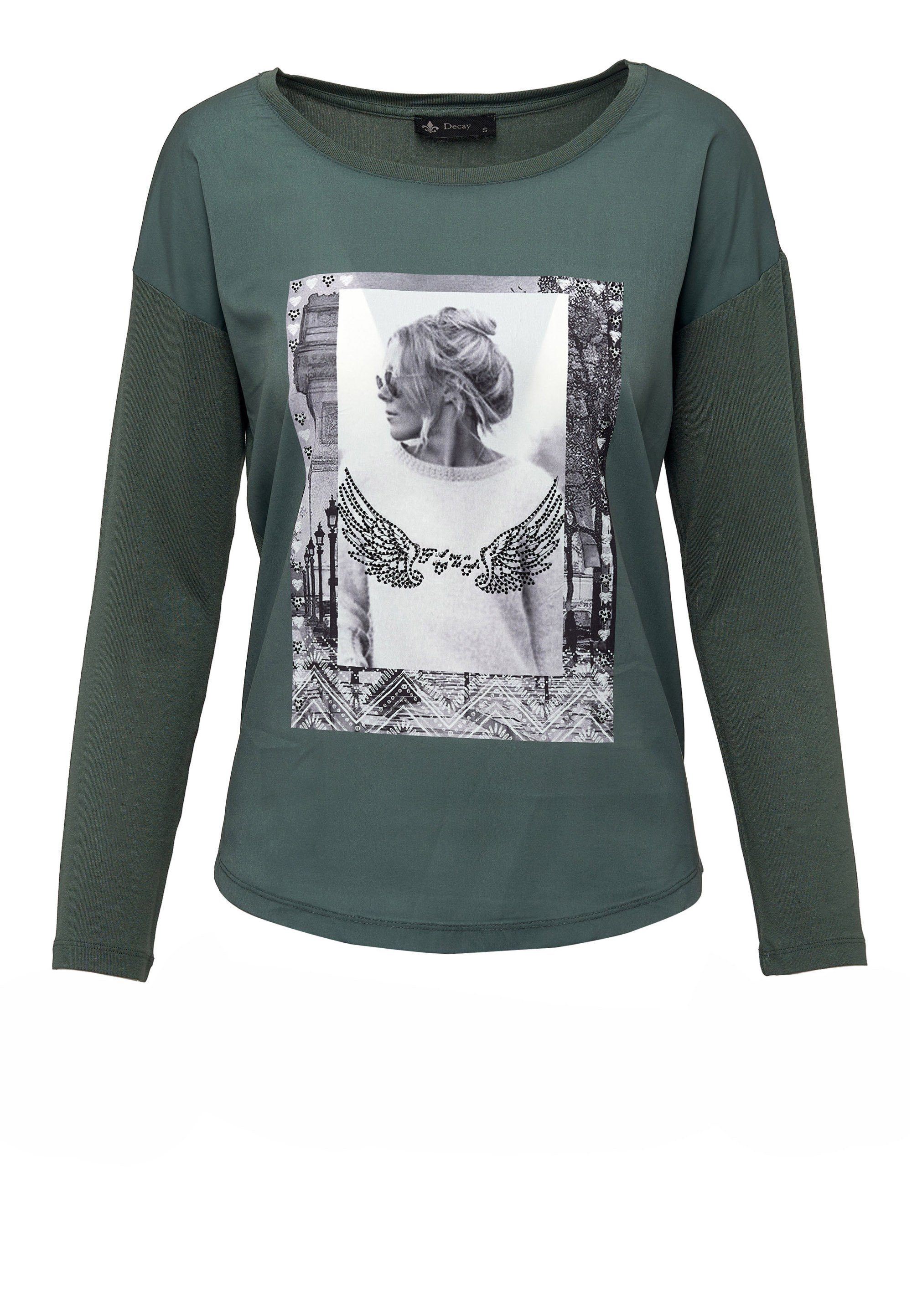 Decay Langarmshirt mit eleganter khaki Perlen-Applikation